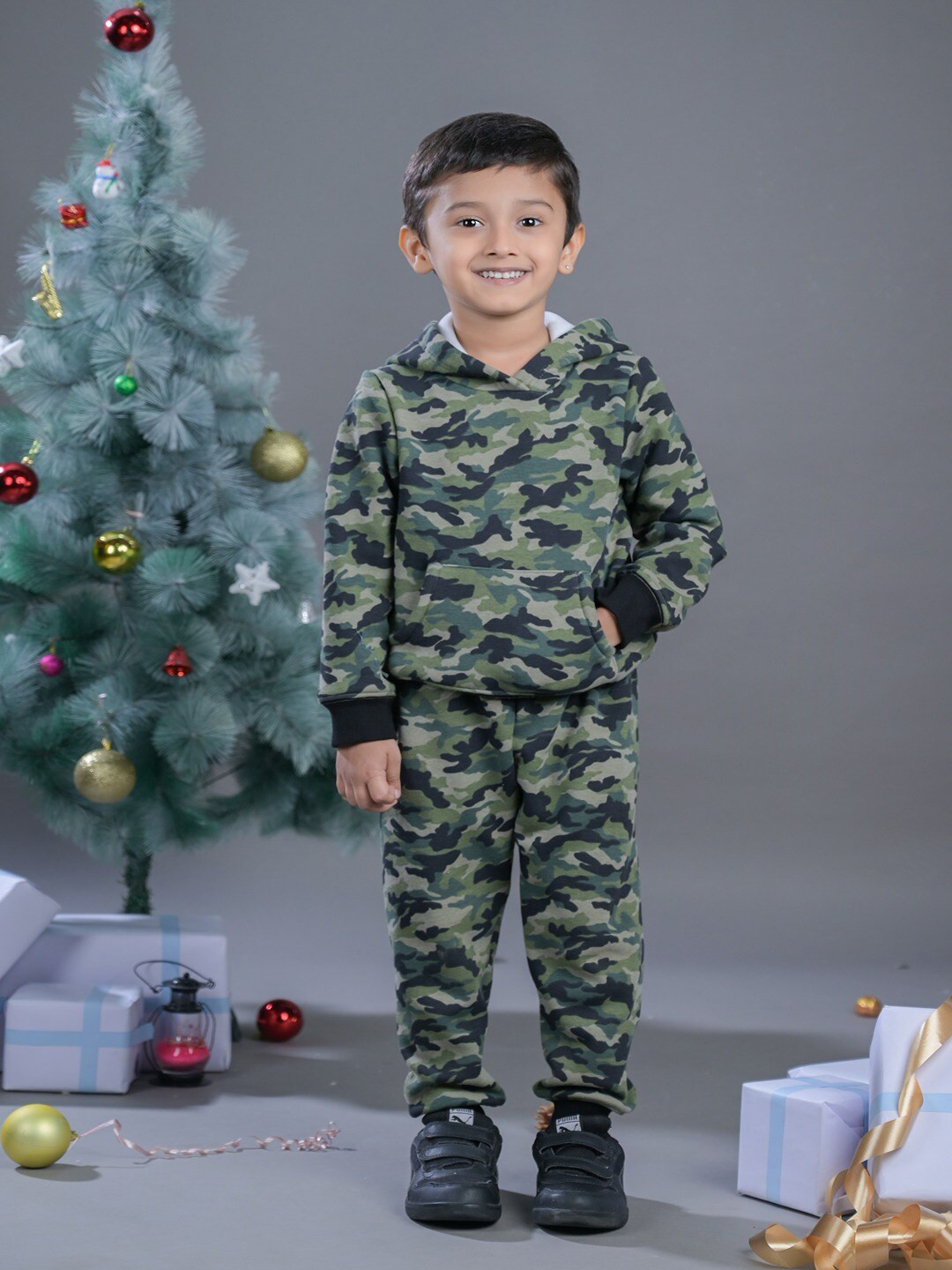 

Budding Bees Boys Camouflage Printed Sweatshirt & Jogger, Green