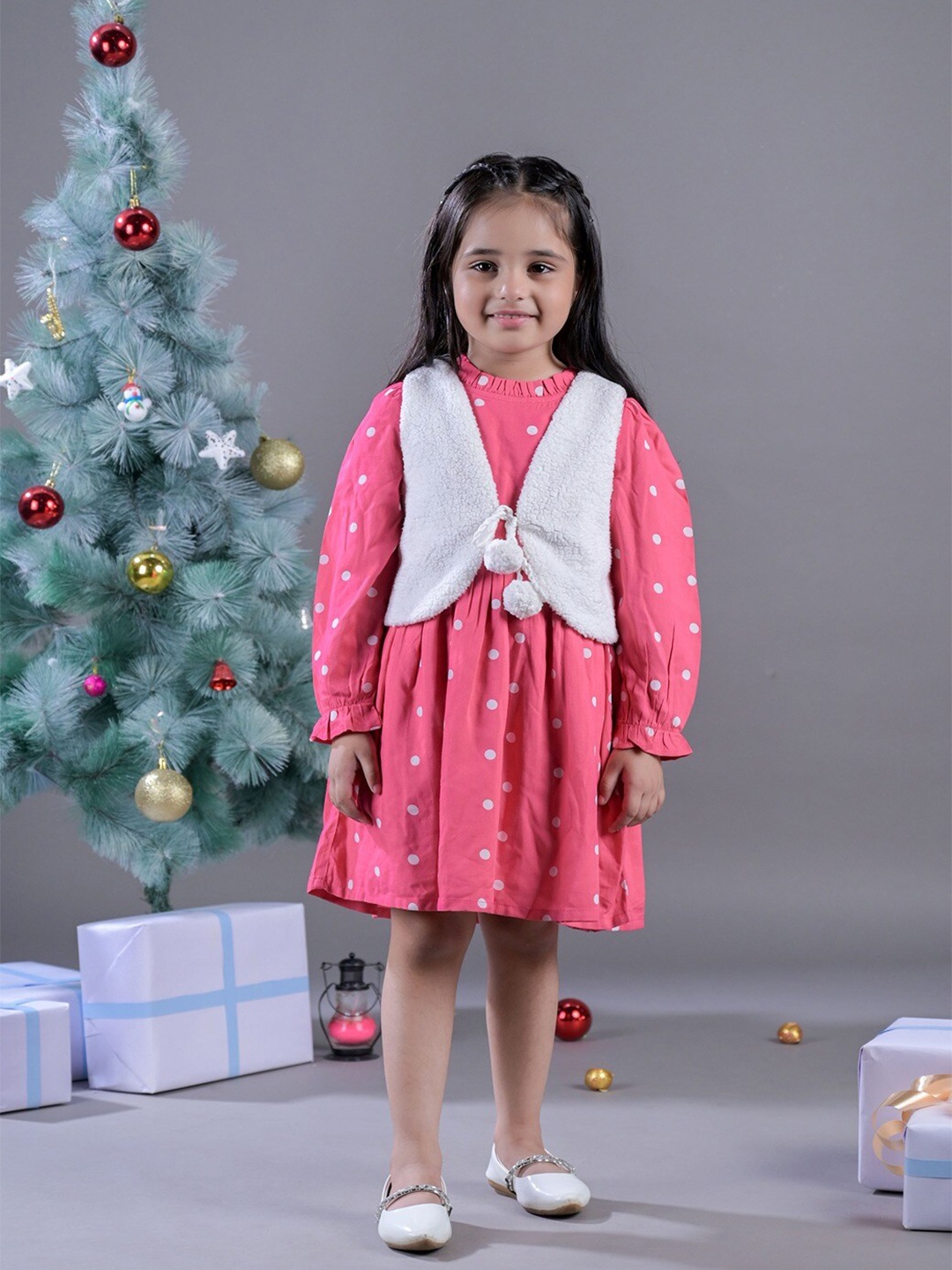 

Budding Bees Girls Polka Dot Printed Gathered Fit & Flare Dress, Pink