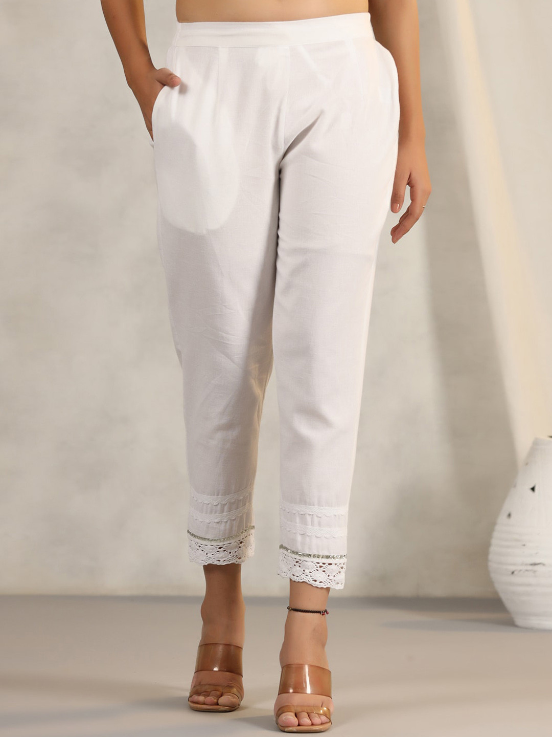 

Juniper Women Comfort Slim Fit Cigarette Trousers, Off white