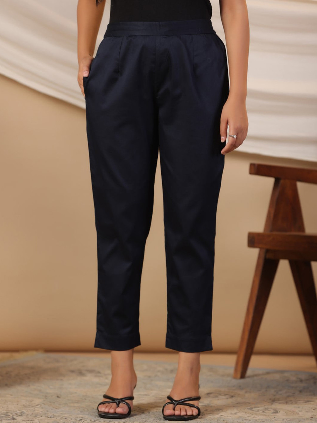 

Juniper Women Comfort Slim Fit Plain Cigarette Trousers, Blue