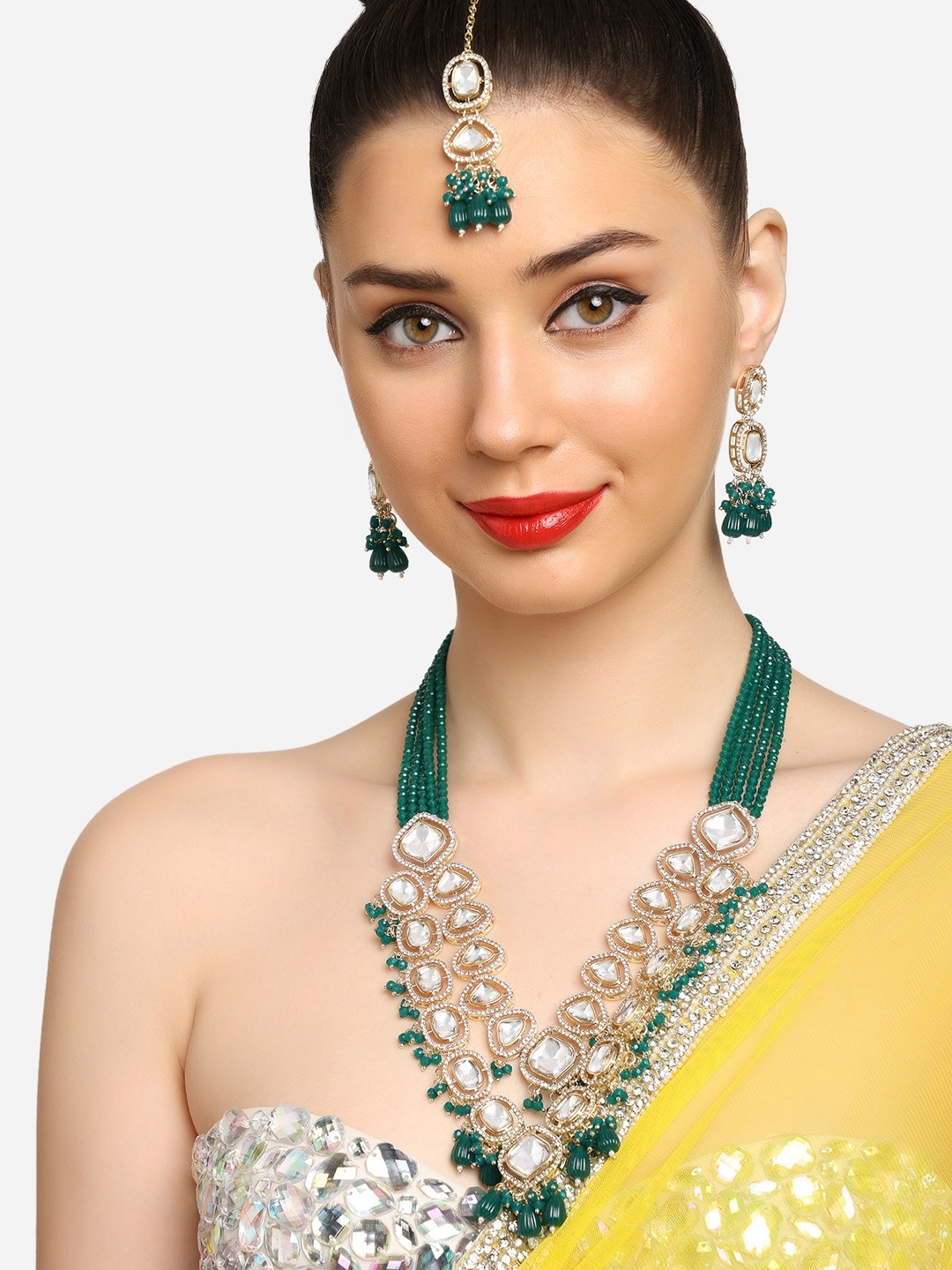 

Zaveri Pearls Gold-Plated Stone-Studded & Beaded Jewellery Set