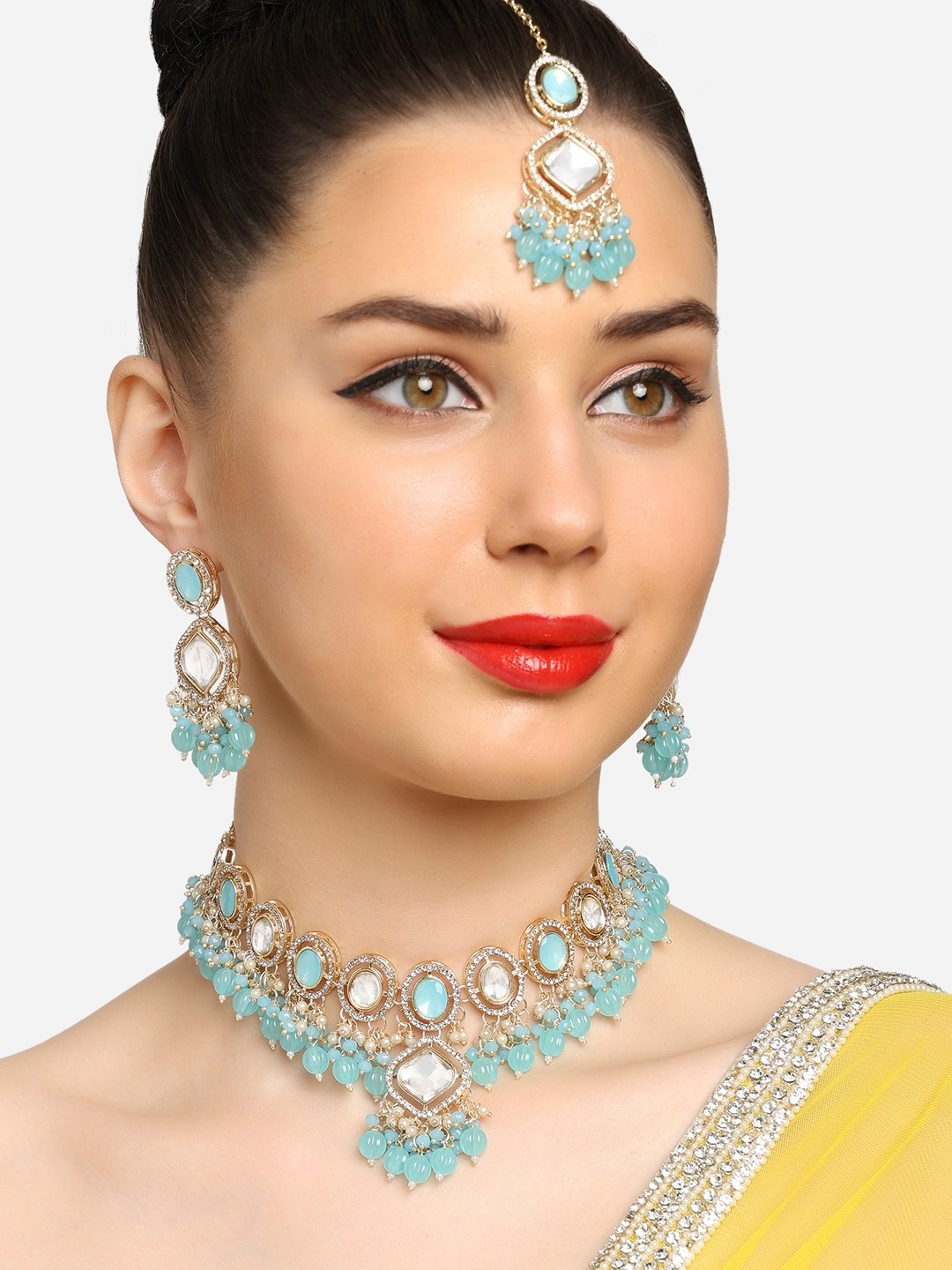 

Zaveri Pearls Sliver-Plated American Diamond-Studded Jewellery Set, Gold