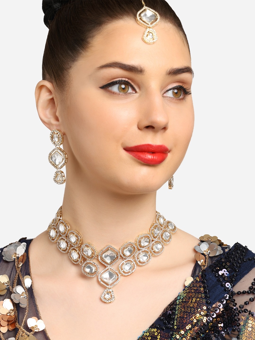 

Zaveri Pearls AD-Studded Jewellery Set, Gold