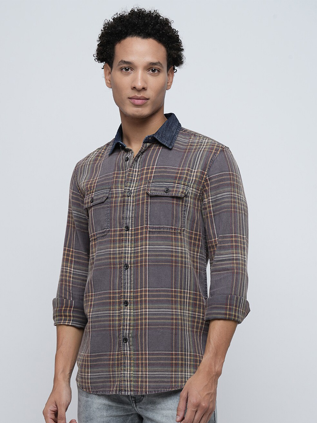 

Jack & Jones Tartan Checks Slim Fit Pure Cotton Casual Shirt, Grey