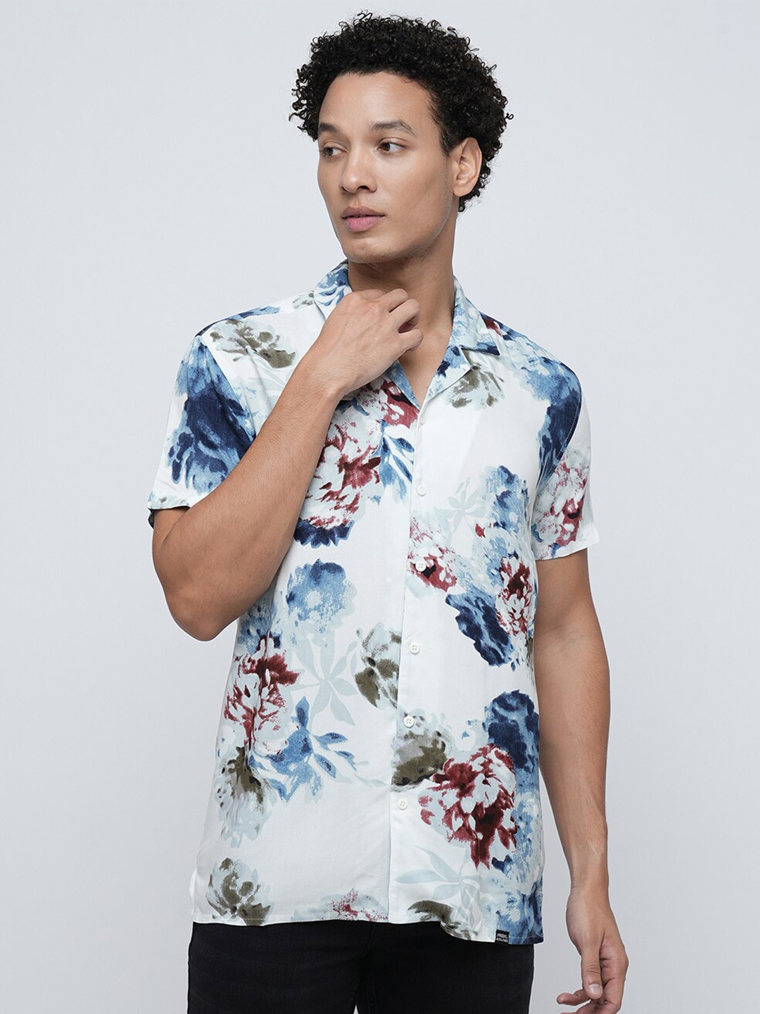 

Jack & Jones Slim Fit Floral Printed Cuban Collar Casual Shirt, Off white