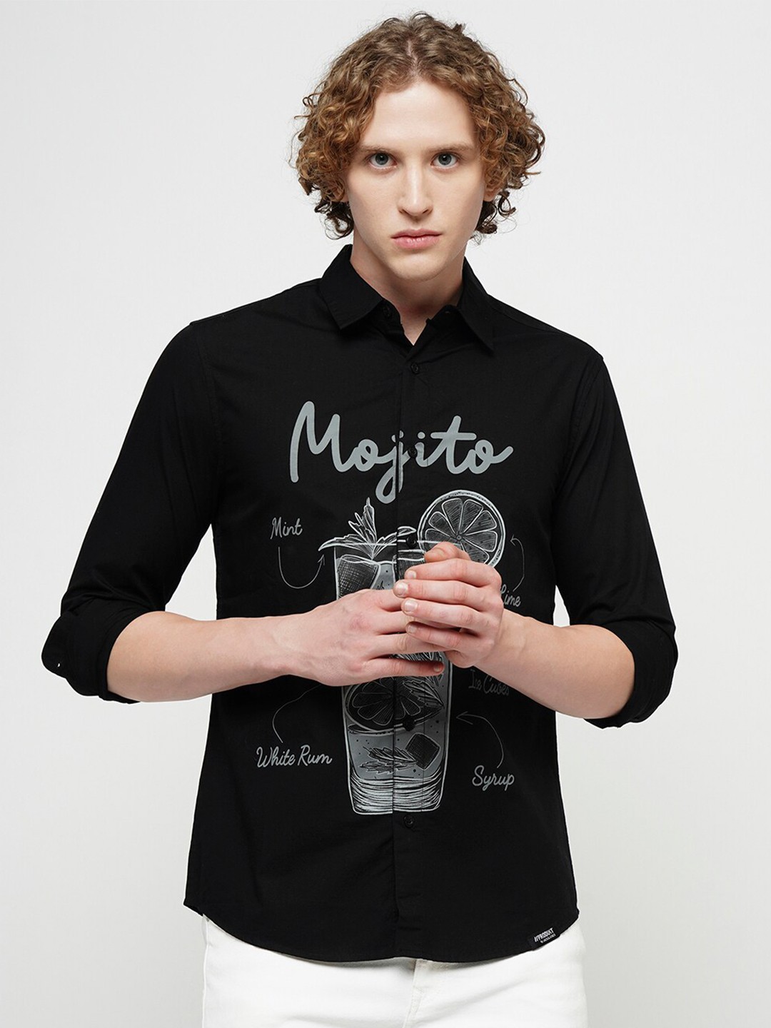 

Jack & Jones Slim Fit Graphic Printed Pure Cotton Casual Shirt, Black
