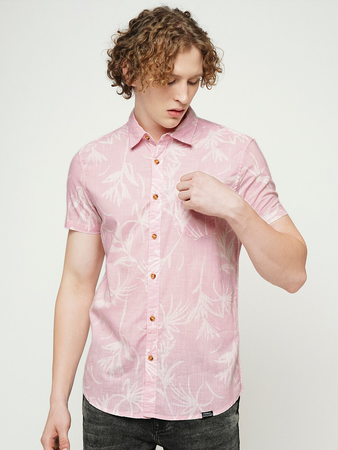 

Jack & Jones Slim Fit Floral Printed Pure Cotton Casual Shirt, Pink