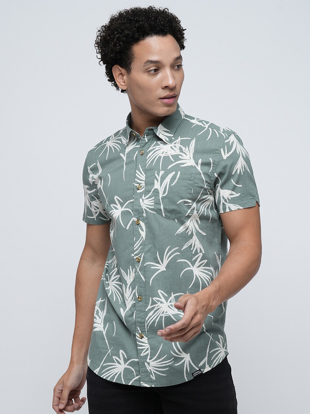 

Jack & Jones Slim Fit Floral Printed Pocket Slim Fit Cotton Casual Shirt, Green
