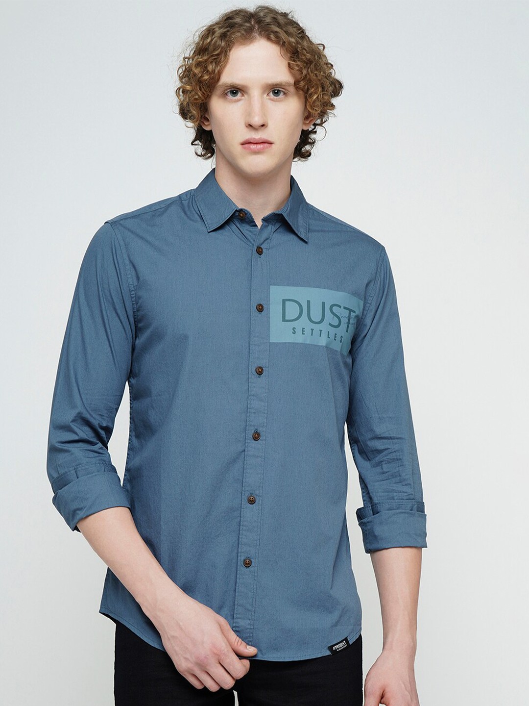 

Jack & Jones Slim Fit Typography Printed Long Sleeve Slim Fit Cotton Casual Shirt, Blue