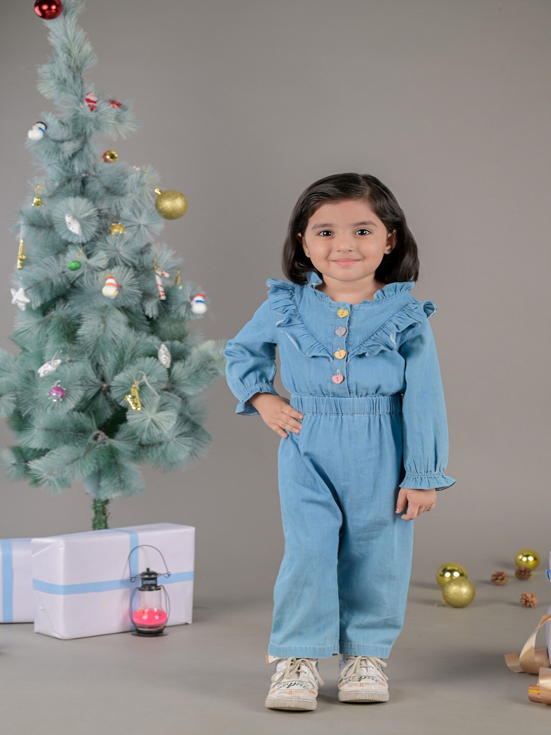 

Budding Bees Girls Ruffles Cotton Basic Jumpsuit, Blue