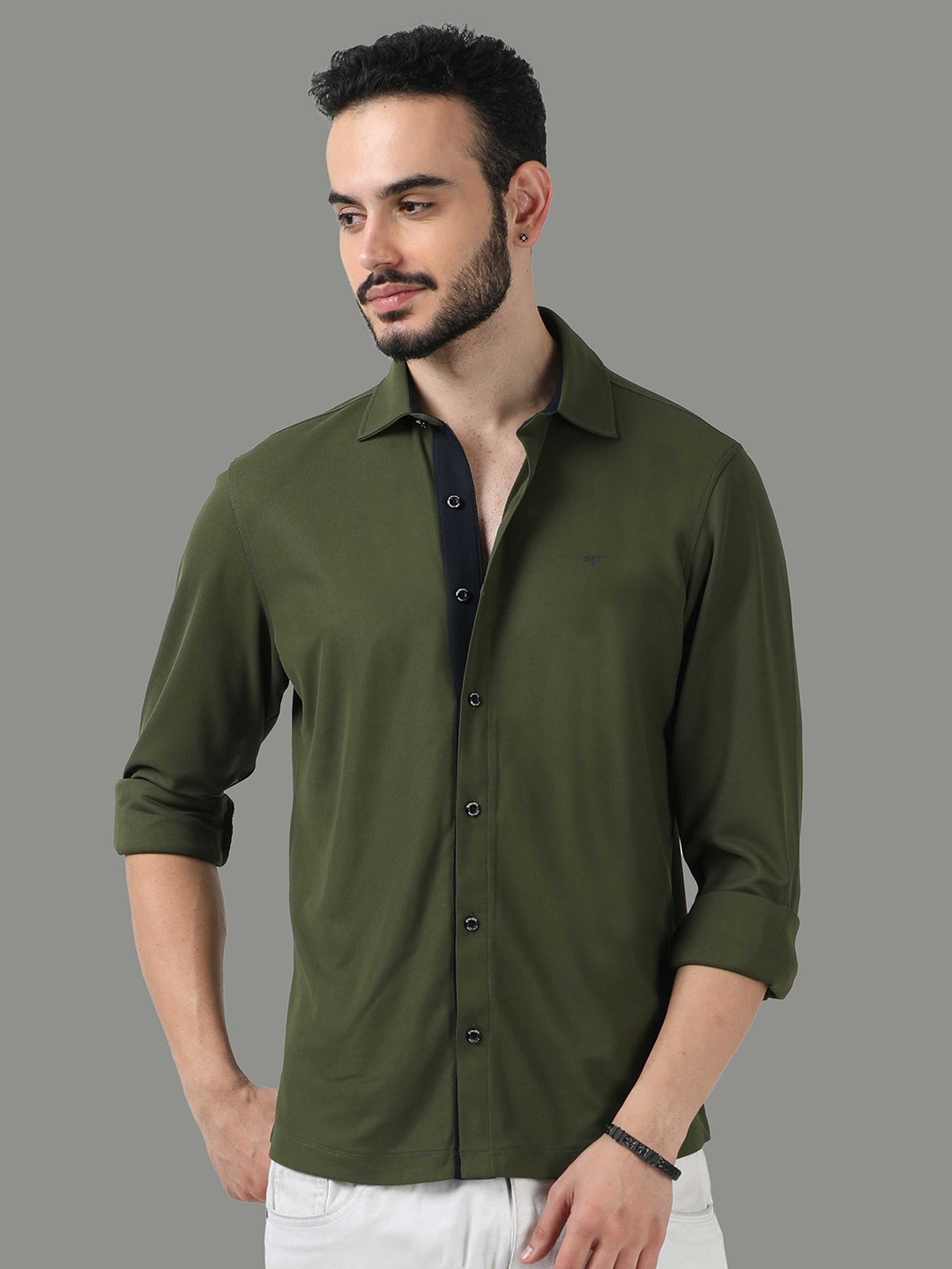 

STELLERS Comfort Spread Collar Casual Shirt, Olive