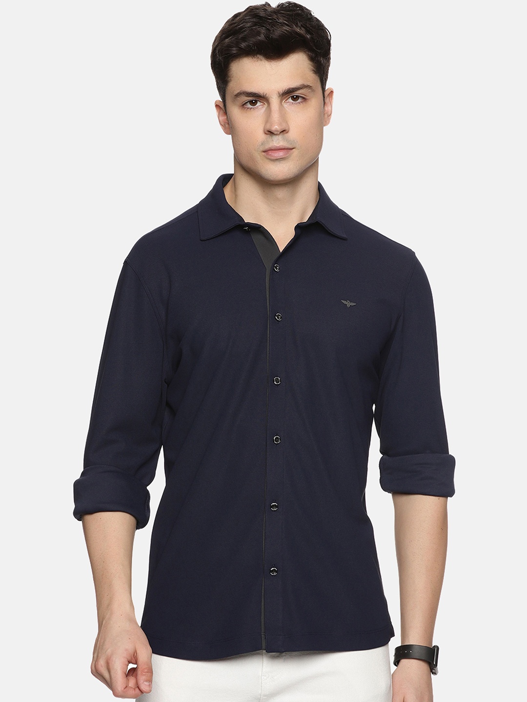 

STELLERS Comfort Spread Collar Casual Shirt, Navy blue