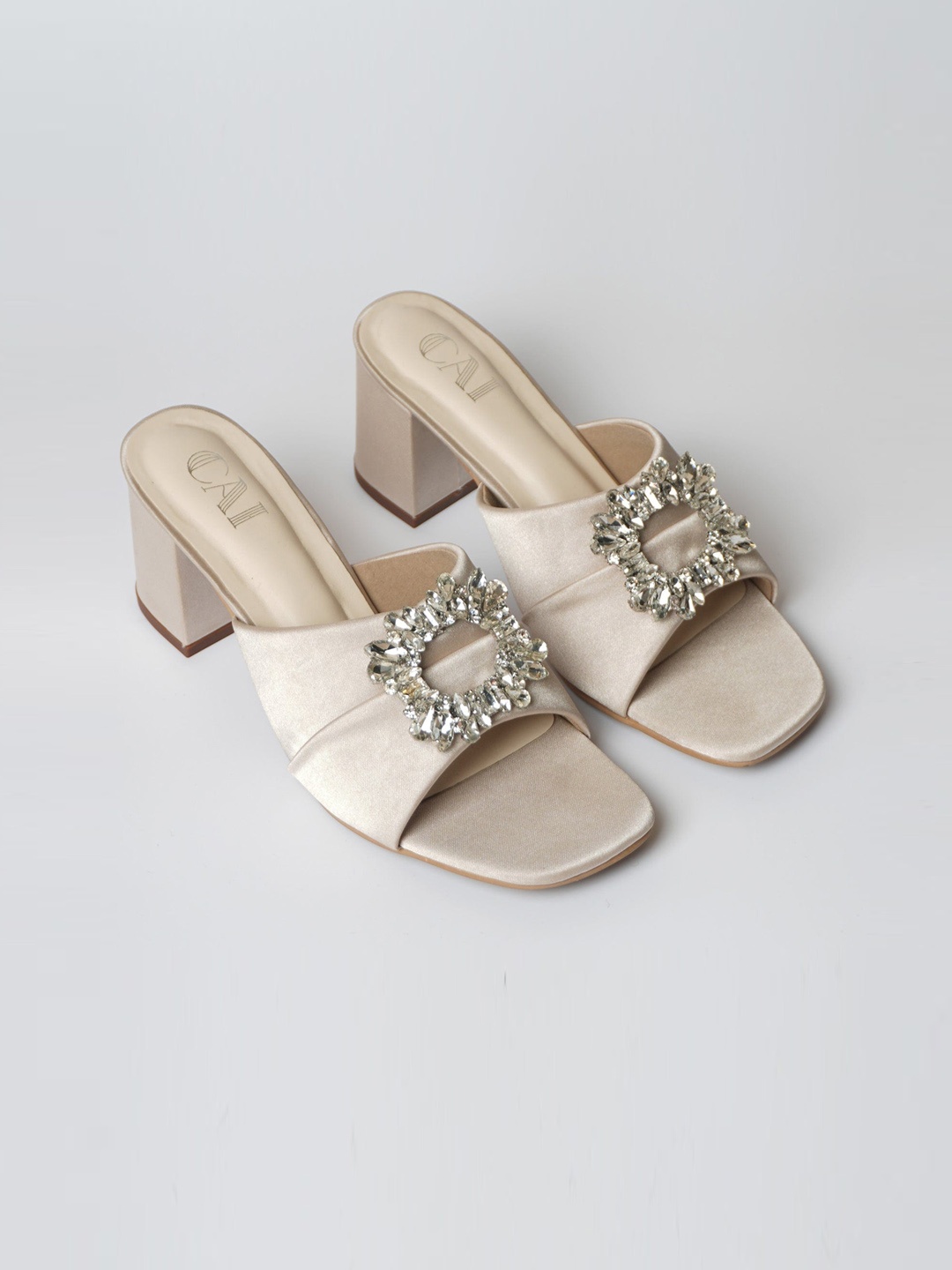 

CAI Embellished Open Toe Block Heels, Gold