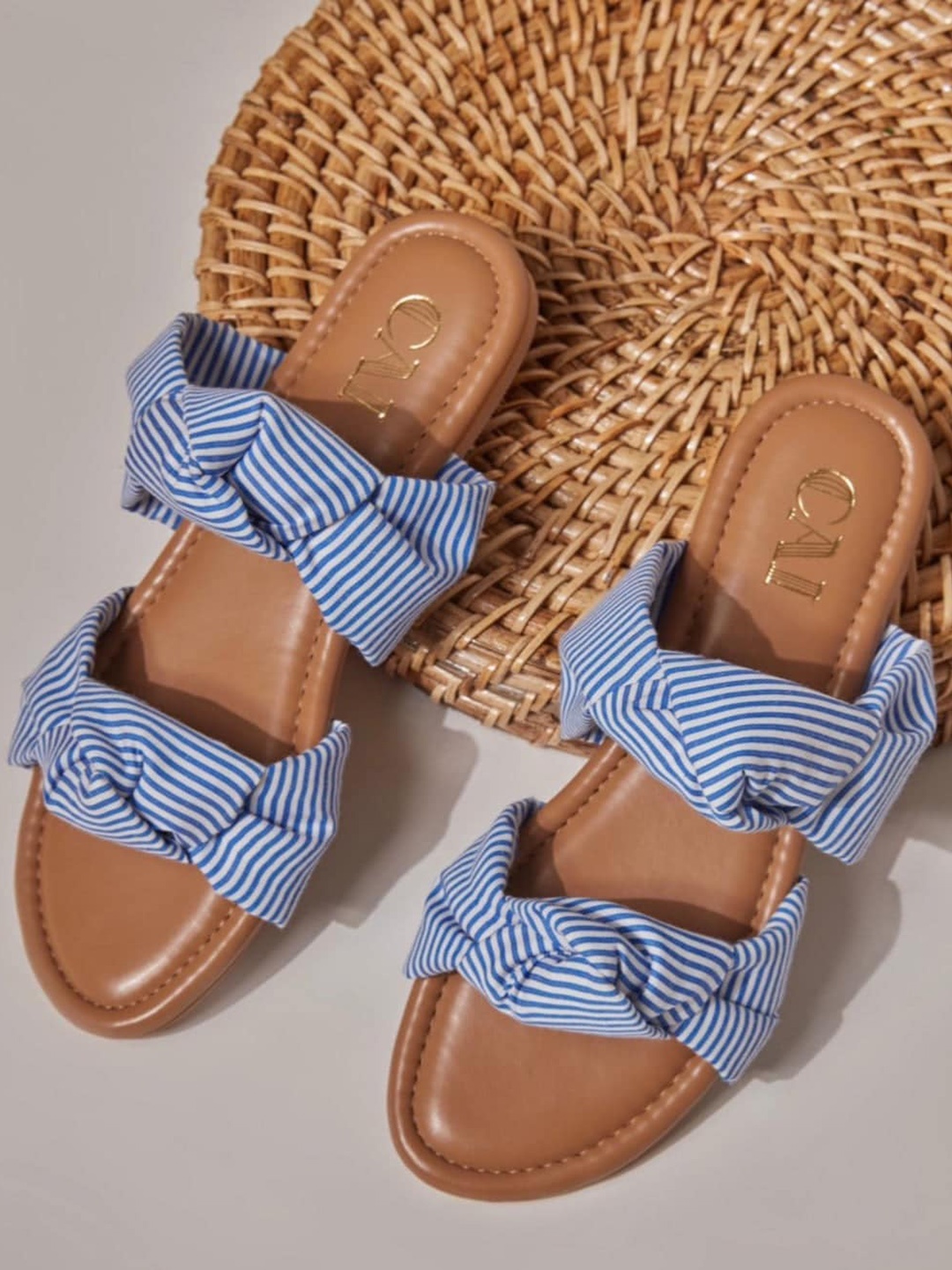 

CAI Double Knotted Open Toe Flats, Blue
