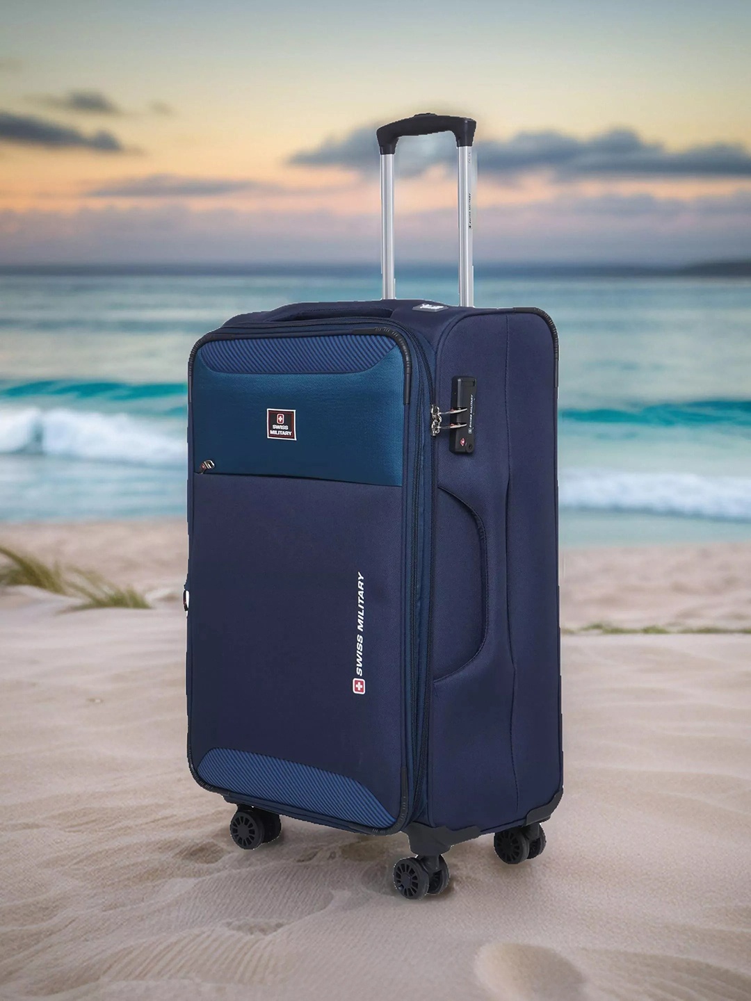 

SWISS MILITARY Platinum Soft-Sideed 360-Degree Rotation Cabin Trolley Bag- 48L, Navy blue