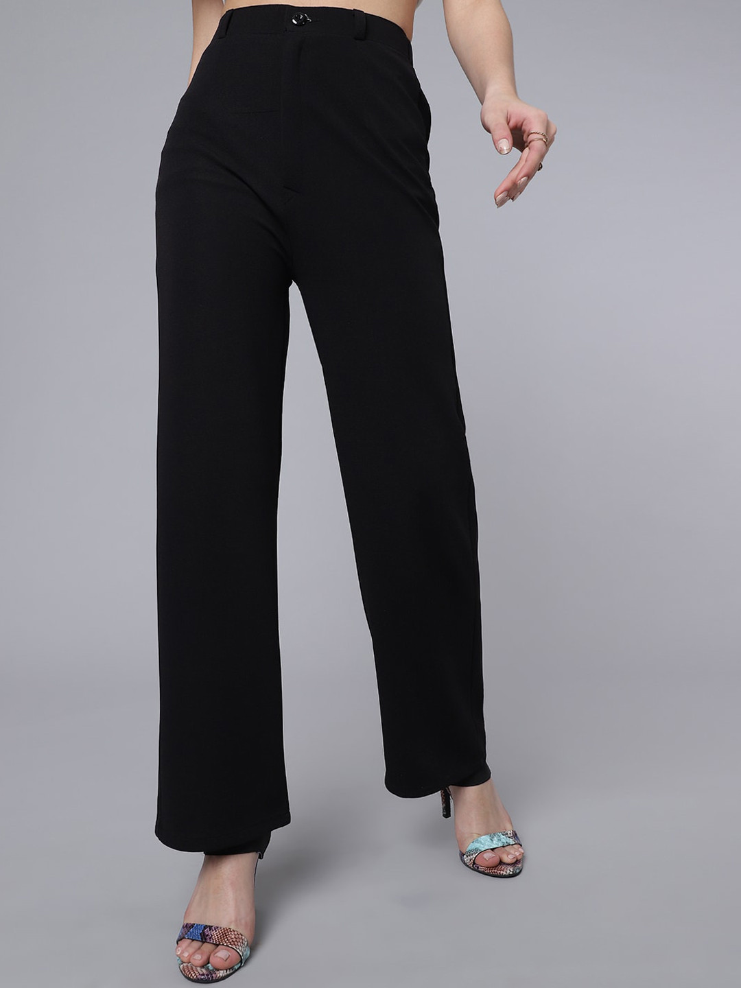 

Purple Feather Women Pack Of 2 Mom Fit & Straight Fit Trousers, Black