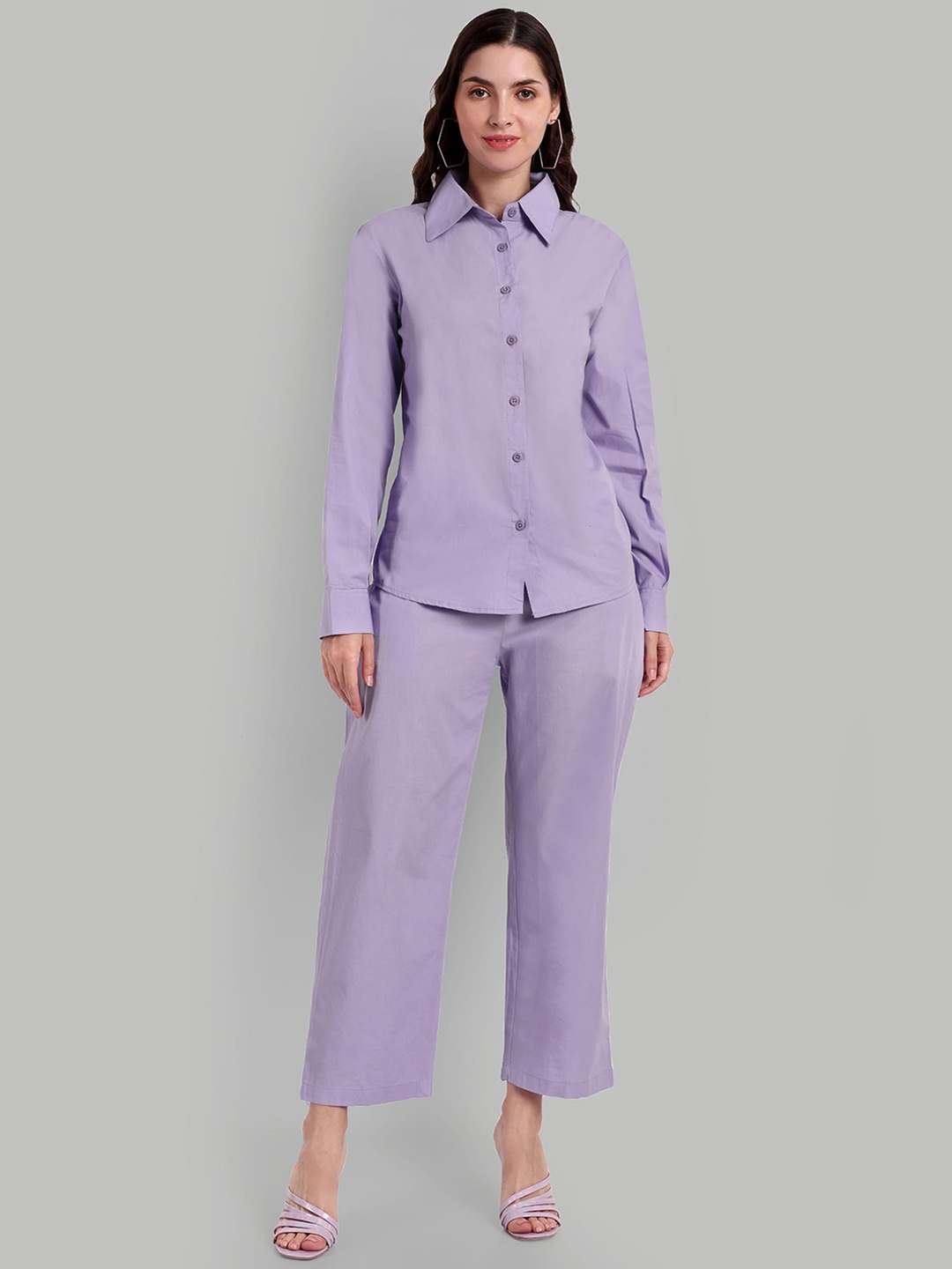 

SINGNI Shirt Collar Pure Cotton Shirt & Trousers, Lavender