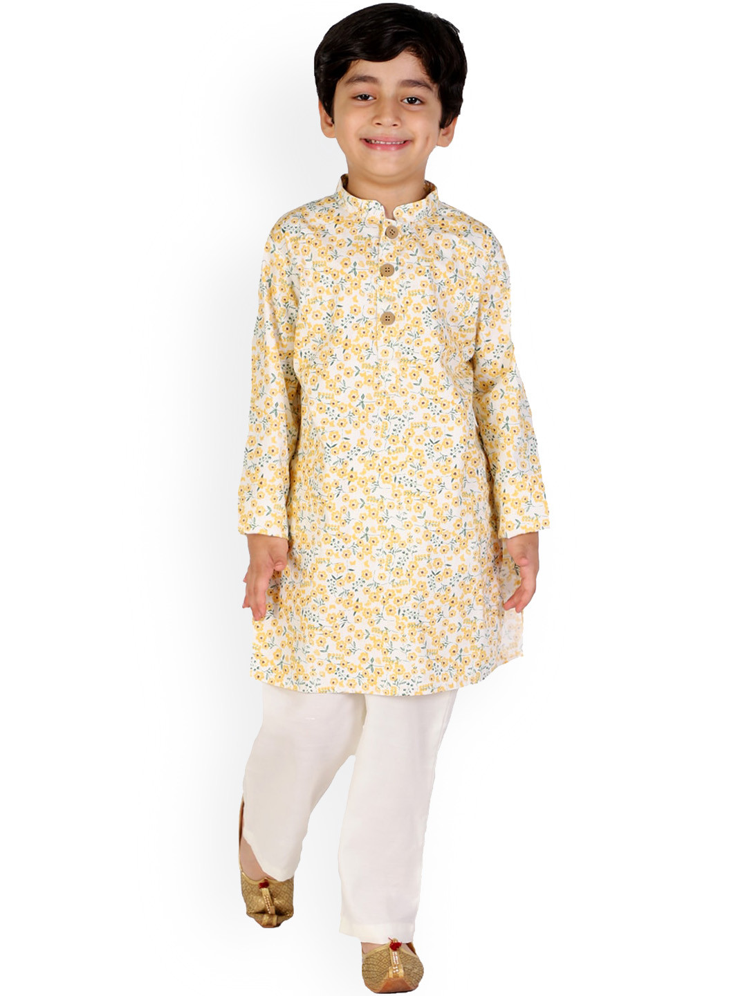 

BAESD Boys Floral Printed Pure Cotton Kurta with Pyjamas, Beige