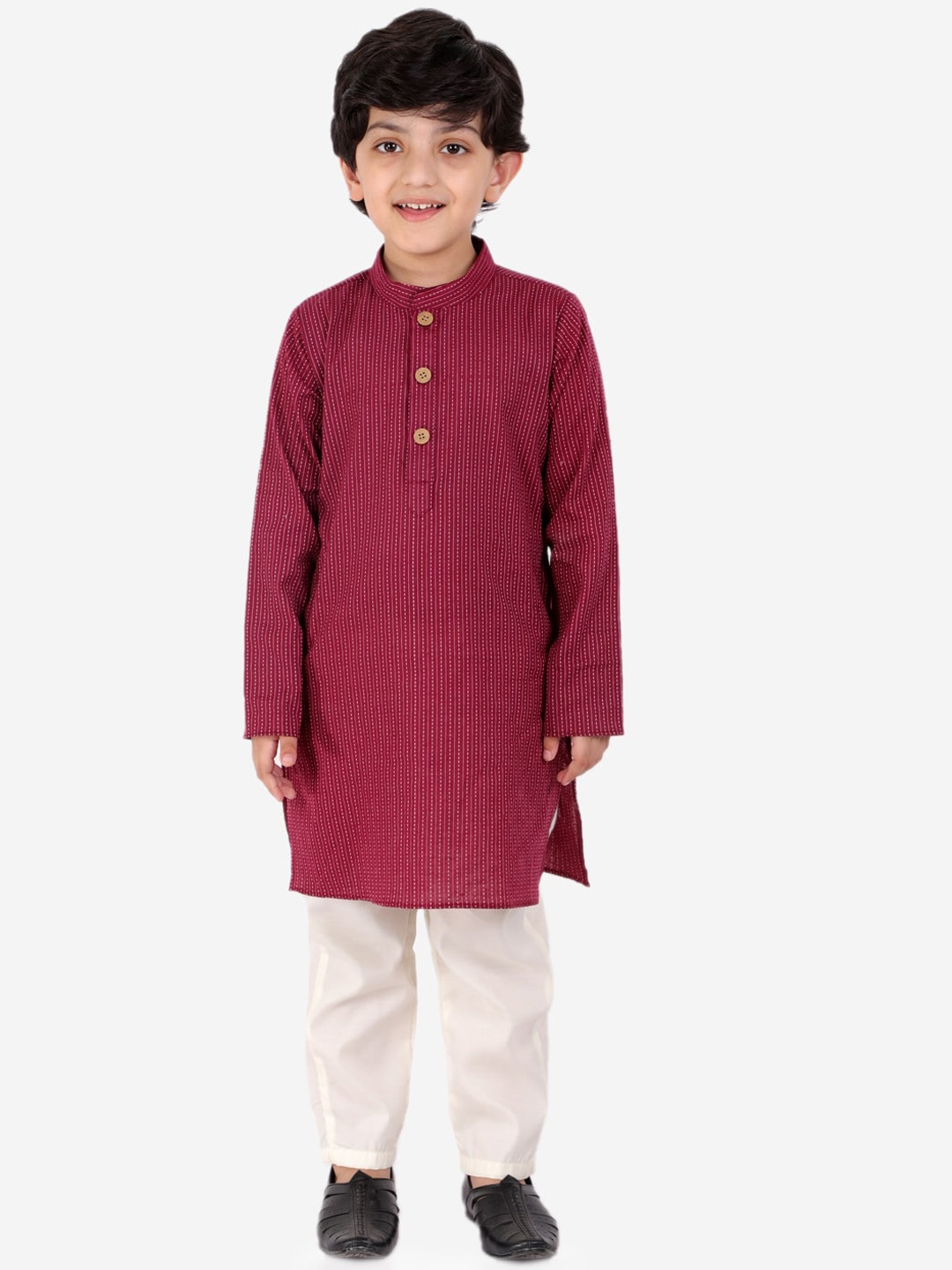 

BAESD Boys Striped Mandarin Collar Pure Cotton Kurta with Pyjamas, Maroon