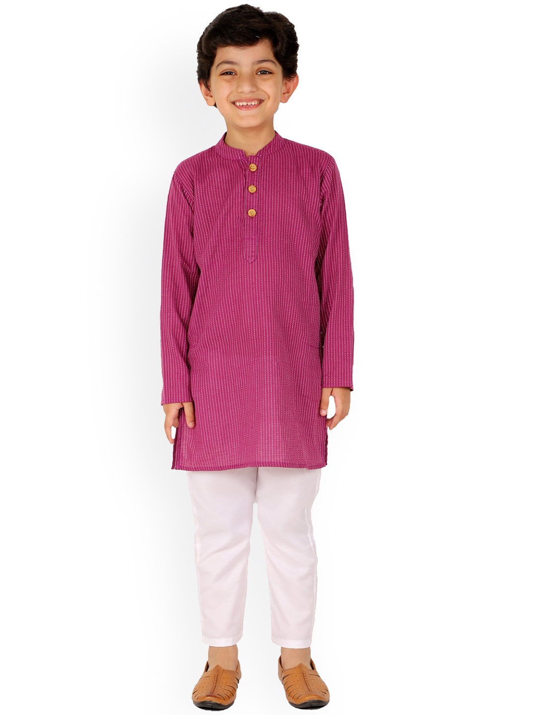 

BAESD Boys Striped Pure Cotton Regular Kurta with Trousers, Purple