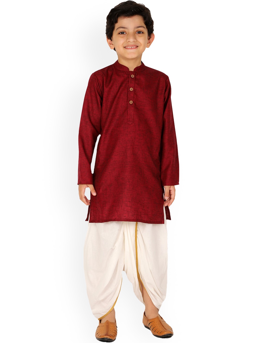 

BAESD Boys Mandarin Collar Pure Cotton Straight Kurta with Dhoti Pants, Maroon