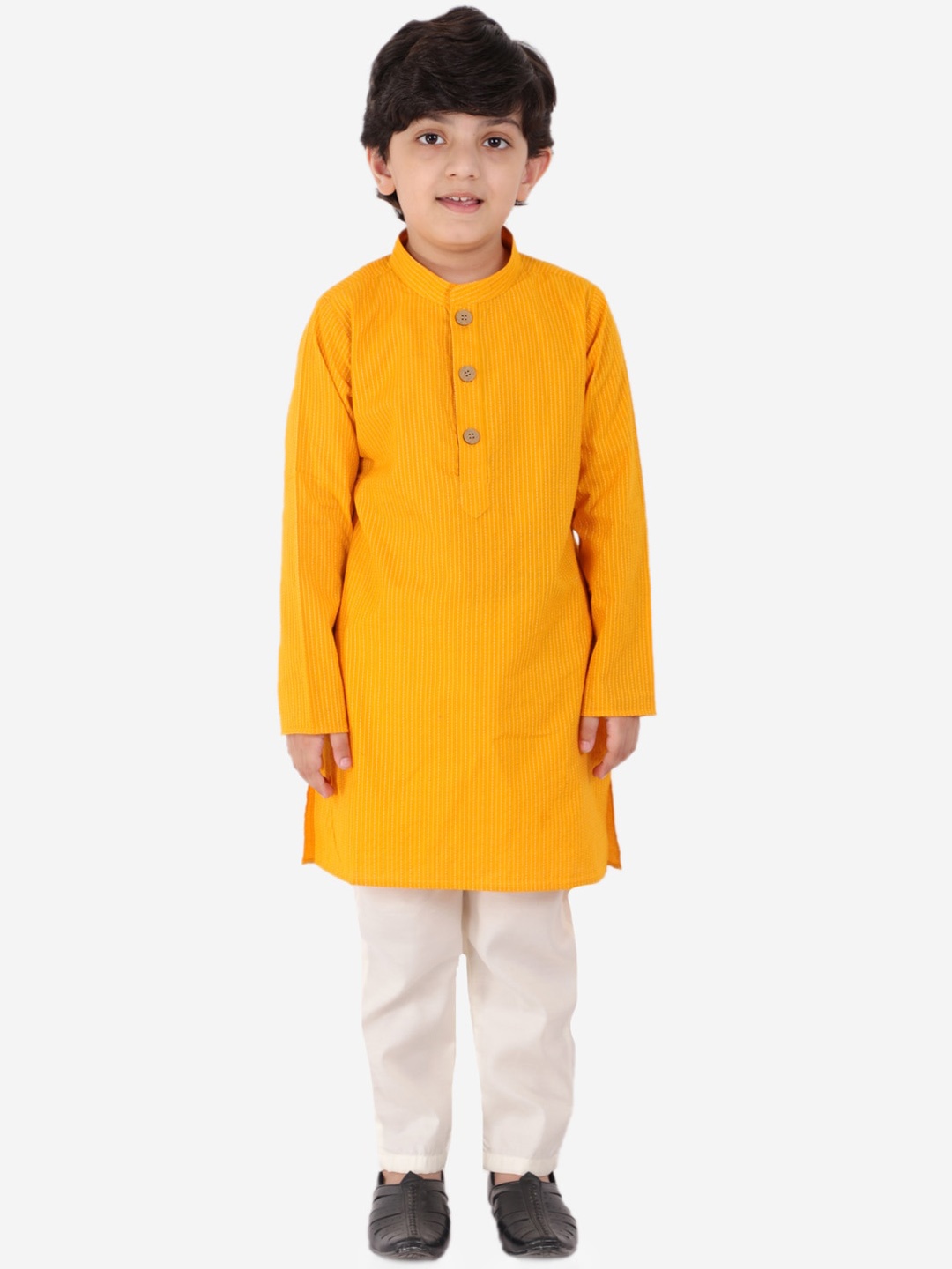 

BAESD Boys Striped Pure Cotton Kurta with Trousers, Mustard