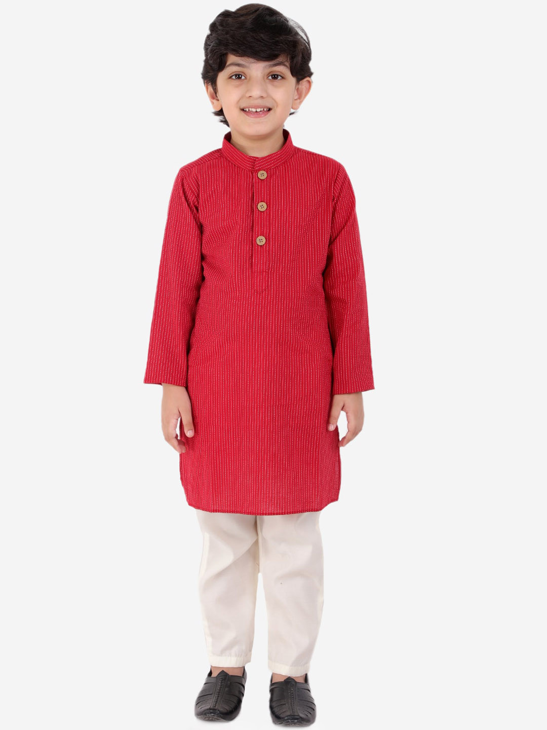 

BAESD Boys Striped Regular Pure Cotton Kurta with Trousers, Red