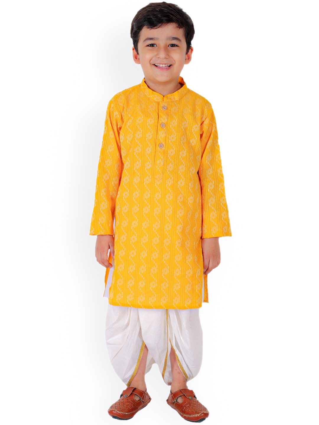 

BAESD Boys Ethnic Motifs Printed Kurta with Dhoti Pants, Yellow