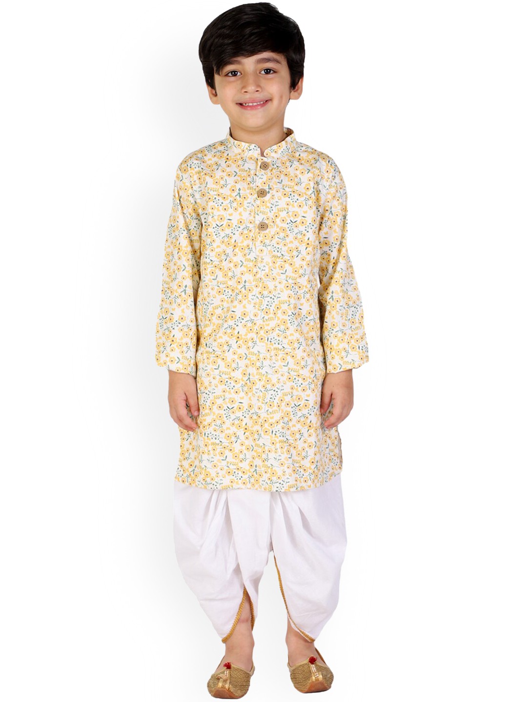 

BAESD Boys Floral Printed Regular Pure Cotton Kurta with Dhoti Pants, White