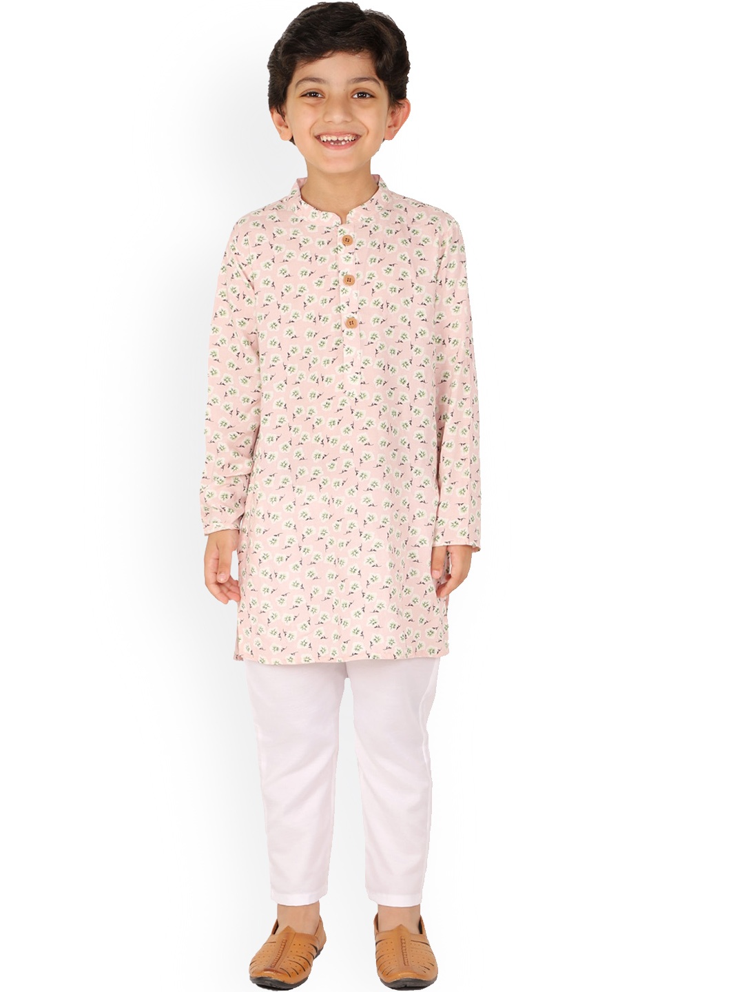

BAESD Boys Floral Printed Pure Cotton Regular Kurta with Trousers, Pink