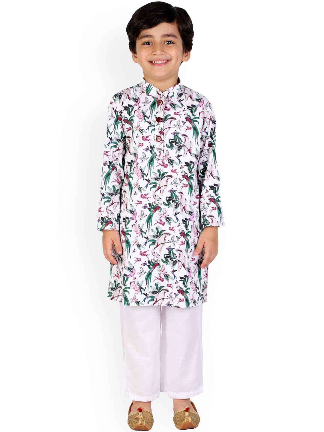 

BAESD Boys Floral Printed Pure Cotton Regular Kurta with Pyjamas, White