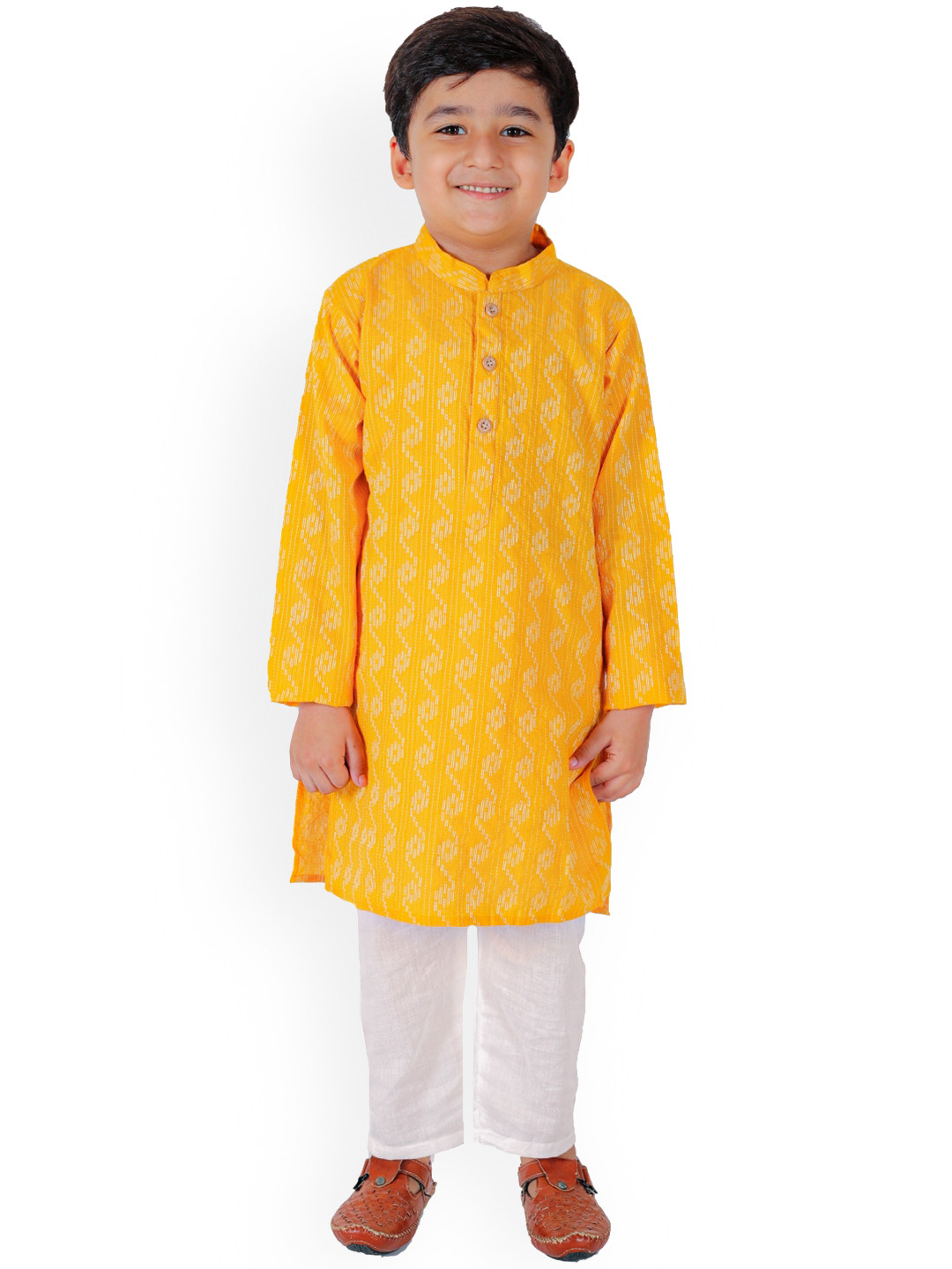 

BAESD Boys Ethnic Motifs Printed Mandarin Collar Regular Kurta with Pyjamas, Yellow