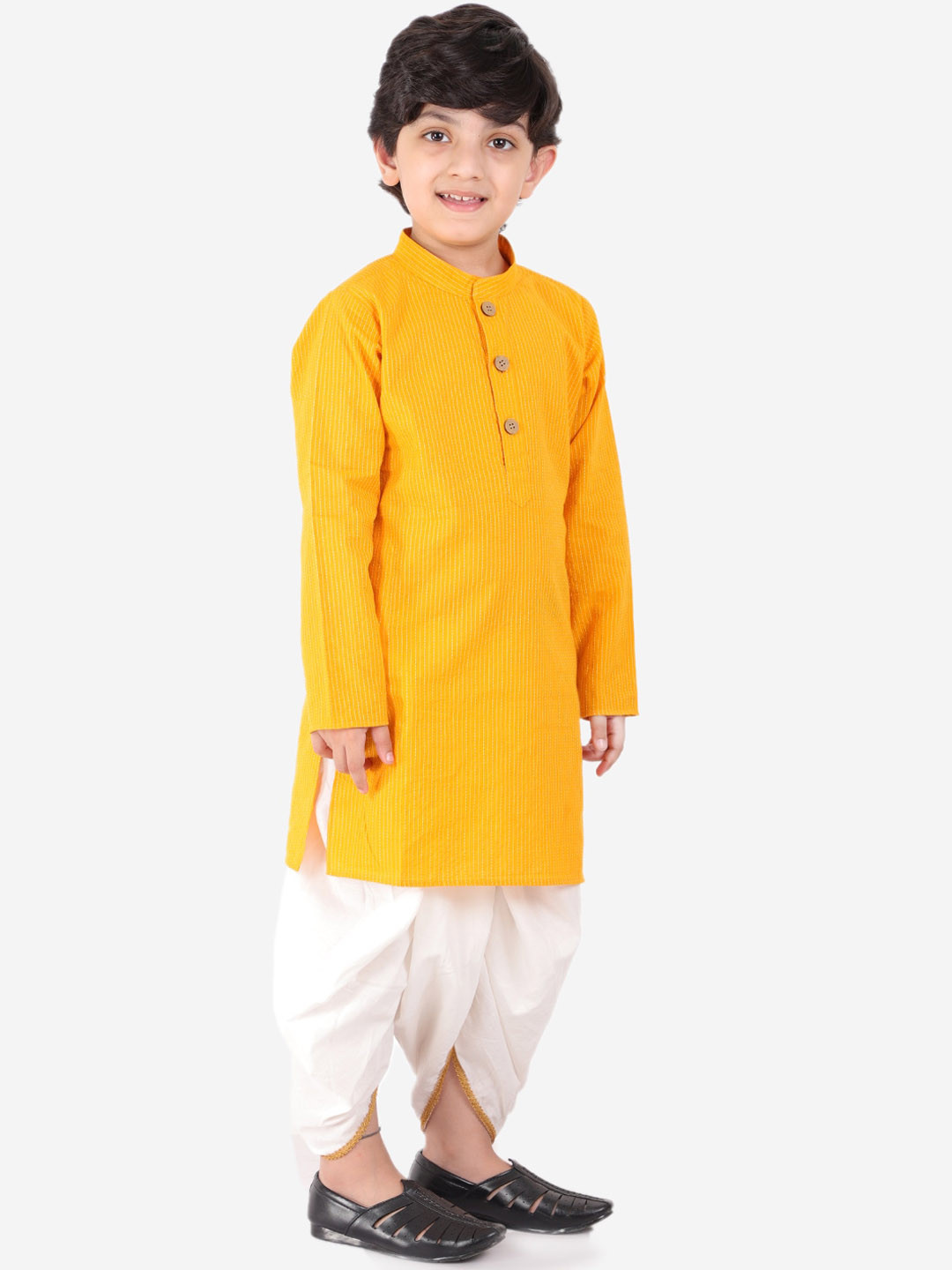 

BAESD Boys Striped Regular Pure Cotton Kurta with Dhoti Pants, Mustard