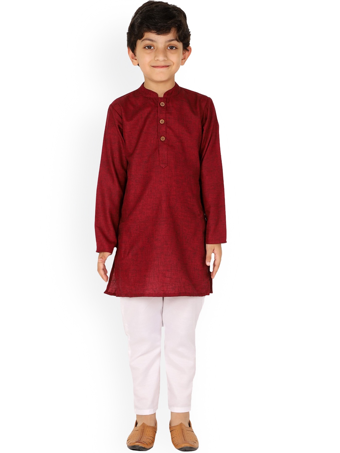 

BAESD Boys Mandarin Collar Pure Cotton Kurta with Pyjamas, Burgundy