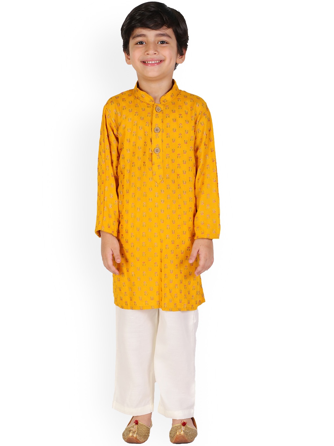 

BAESD Boys Ethnic Motifs Printed Regular Kurta with Pyjamas, Mustard
