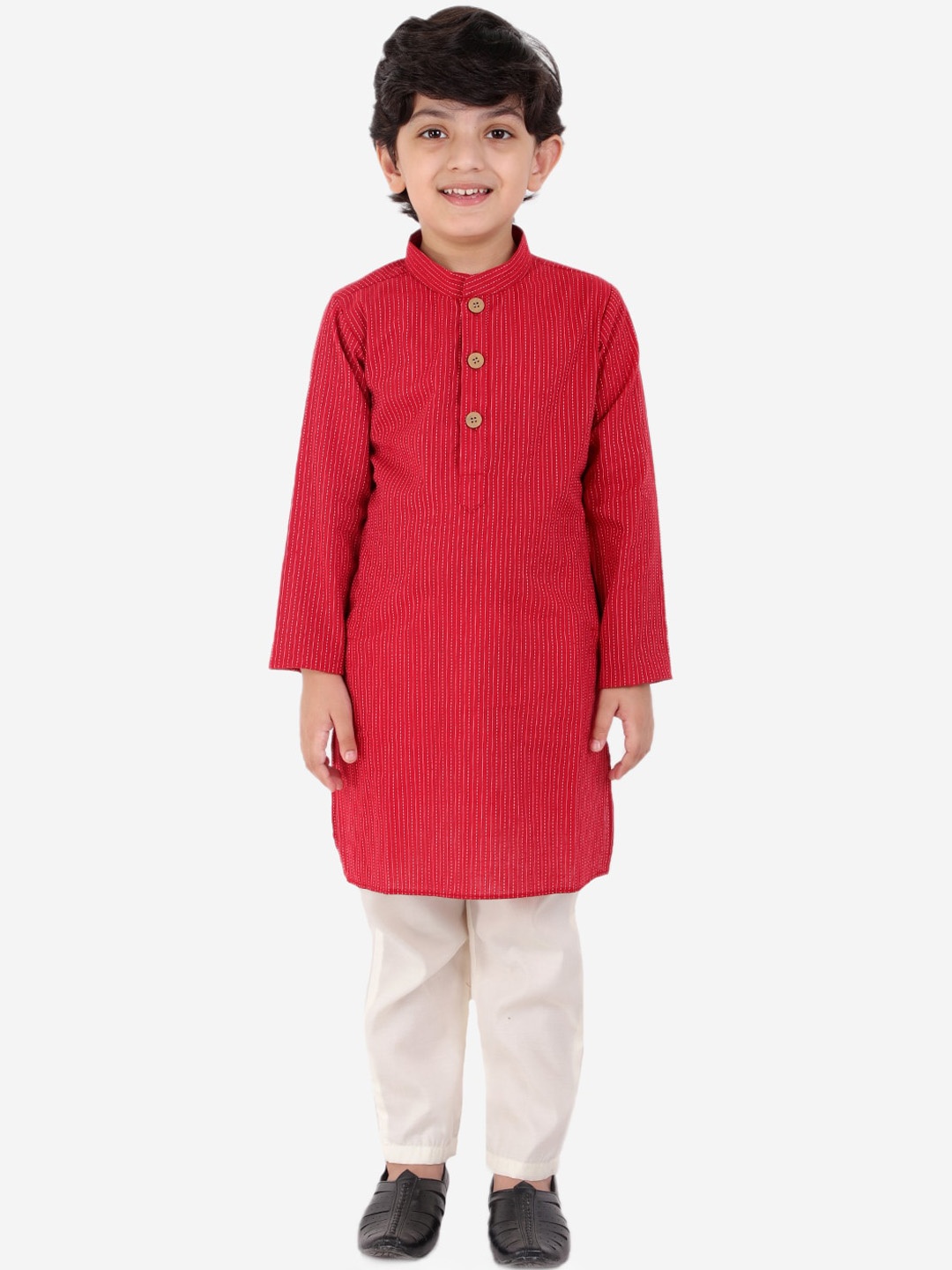 

BAESD Boys Striped Straight Pure Cotton Kurta with Pyjamas, Red