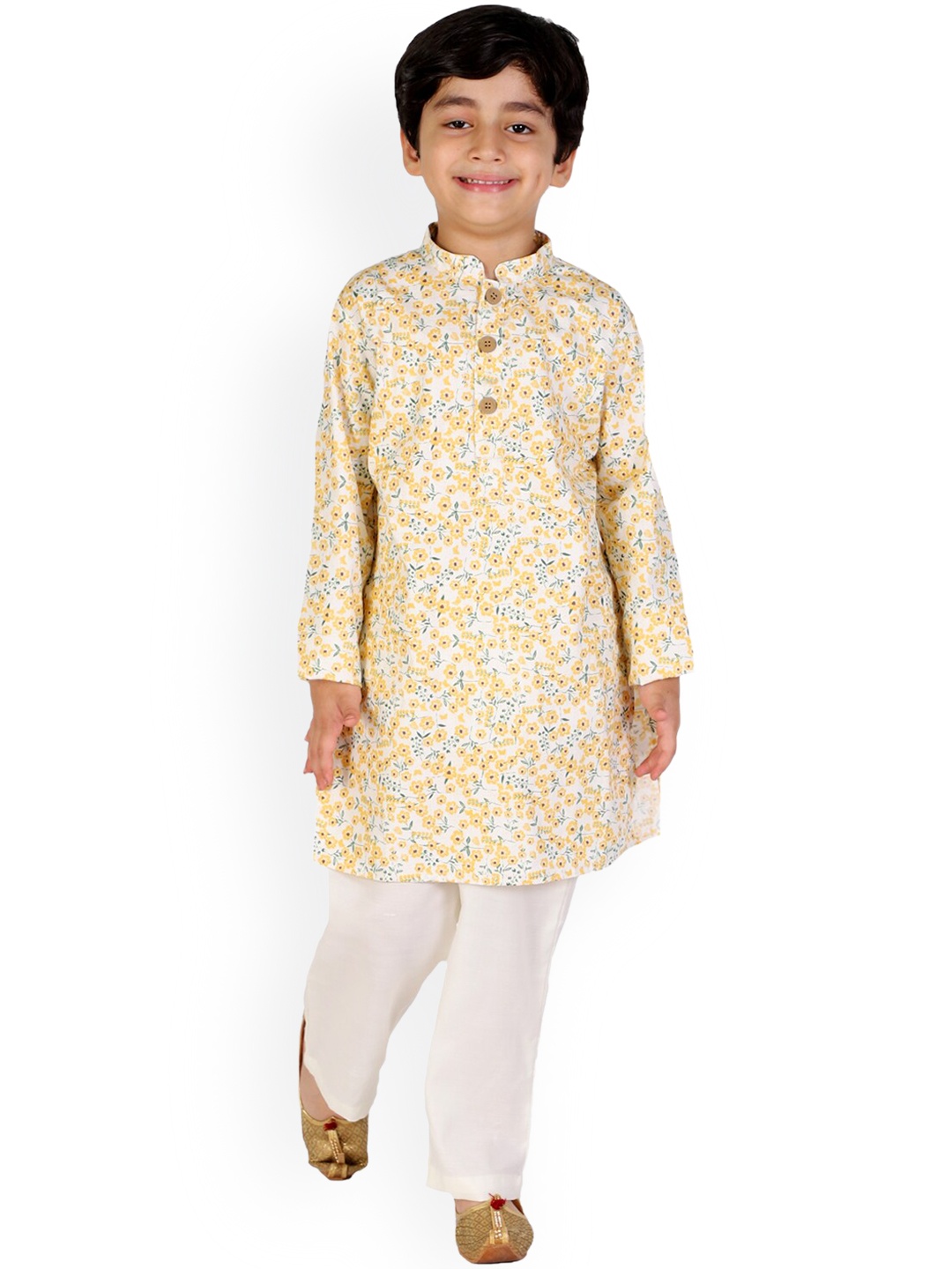 

BAESD Boys Floral Printed Pure Cotton Regular Kurta with Pyjamas, Beige