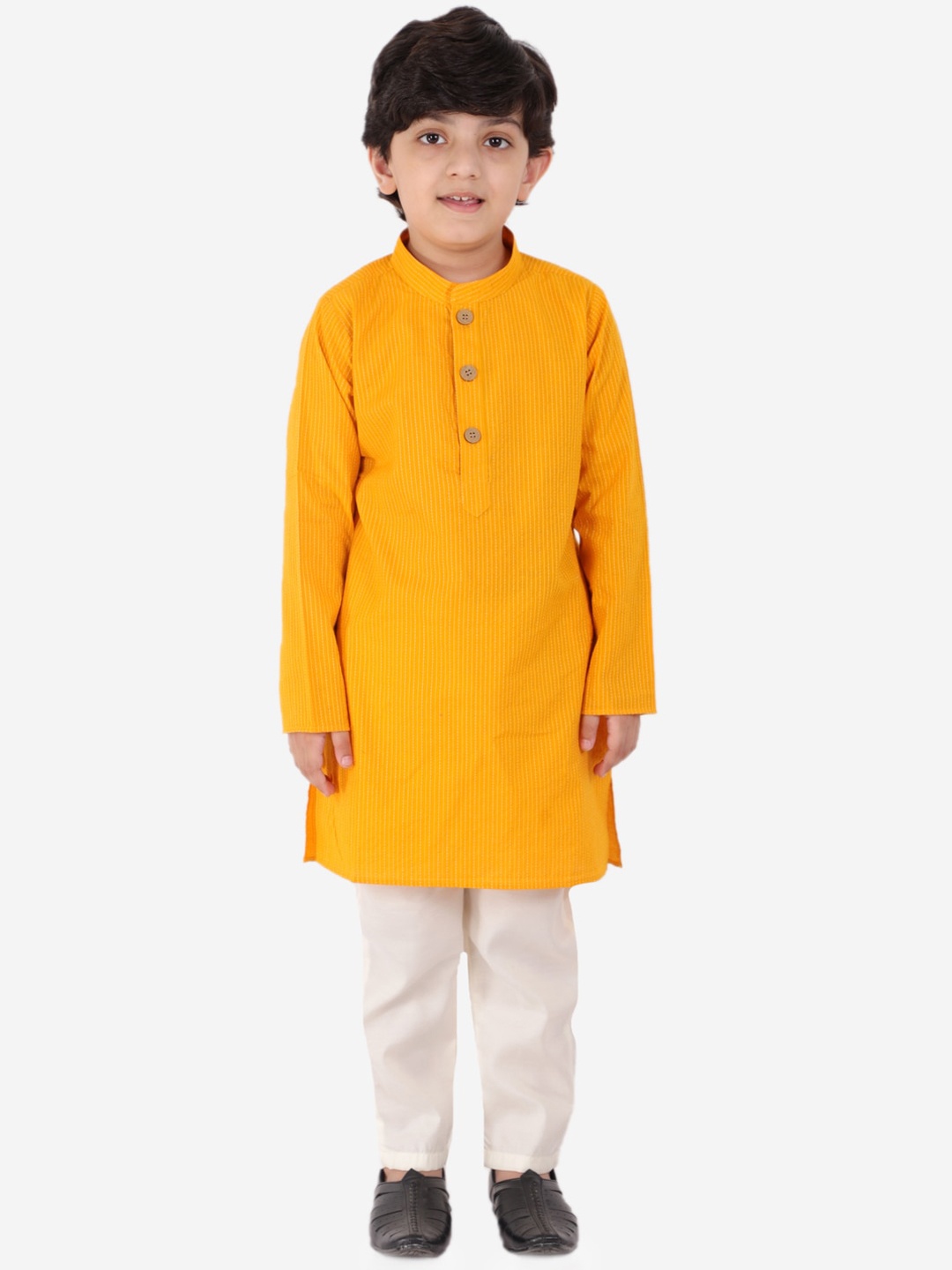 

BAESD Boys Striped Pure Cotton Regular Kurta with Pyjamas, Mustard