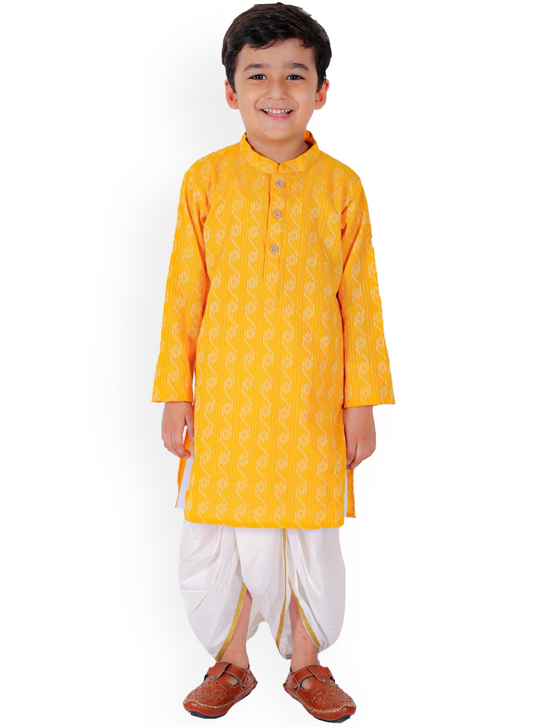 

BAESD Boys Ethnic Motifs Printed Kurta with Dhoti Pants, Yellow