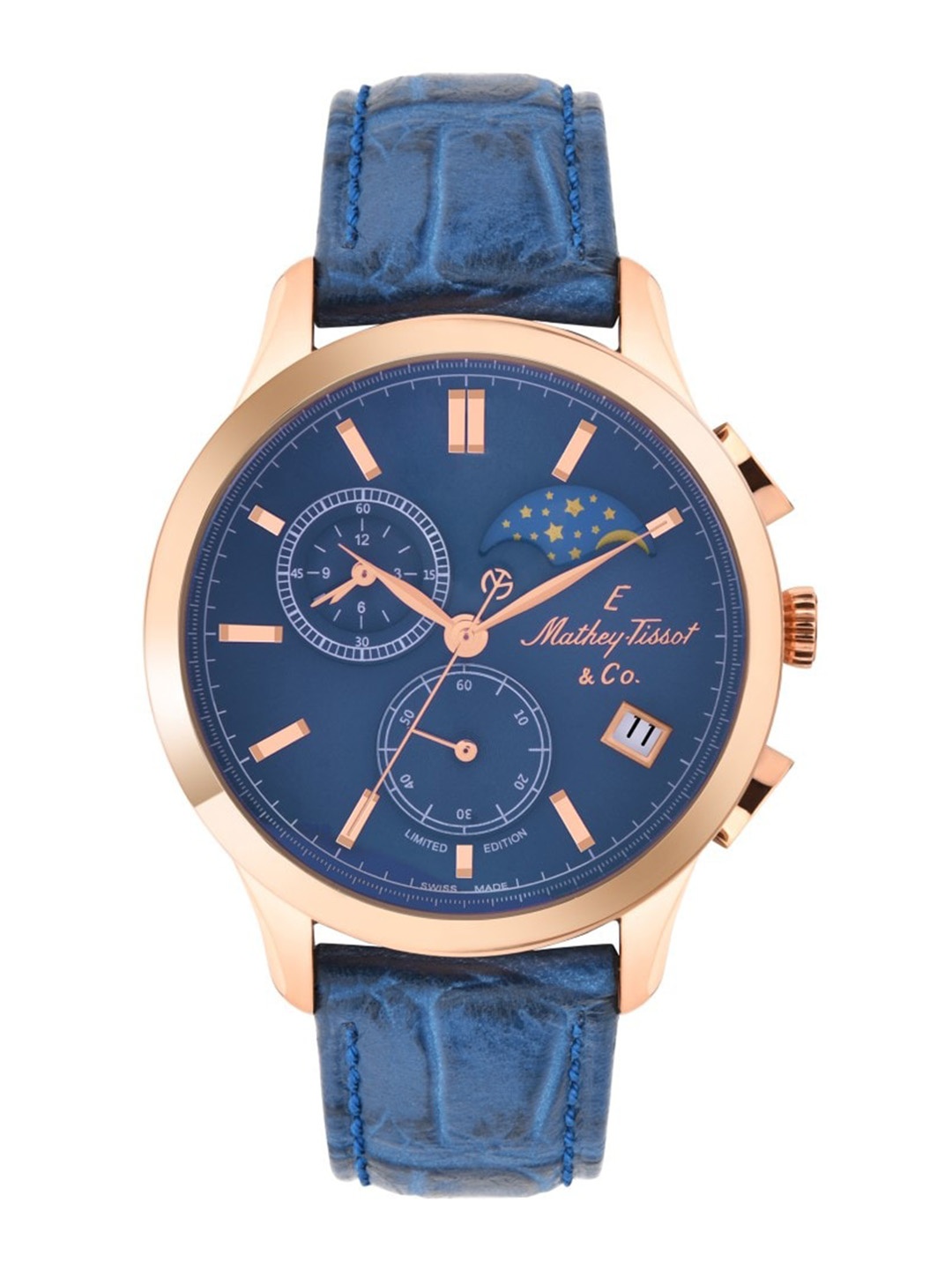

Mathey-Tissot Men Swiss Made Edmond G10 Chronograph Quartz Blue Dial Watch - H1886RCHPBU