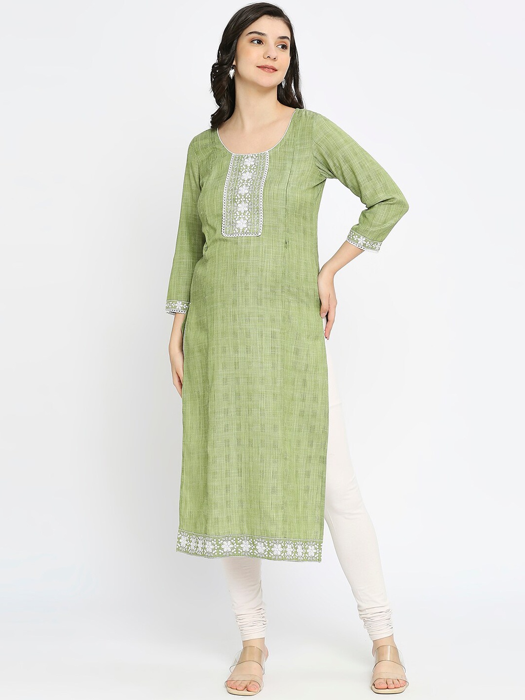 

True Shape Ethnic Motifs Embroidered Maternity Kurta, Green