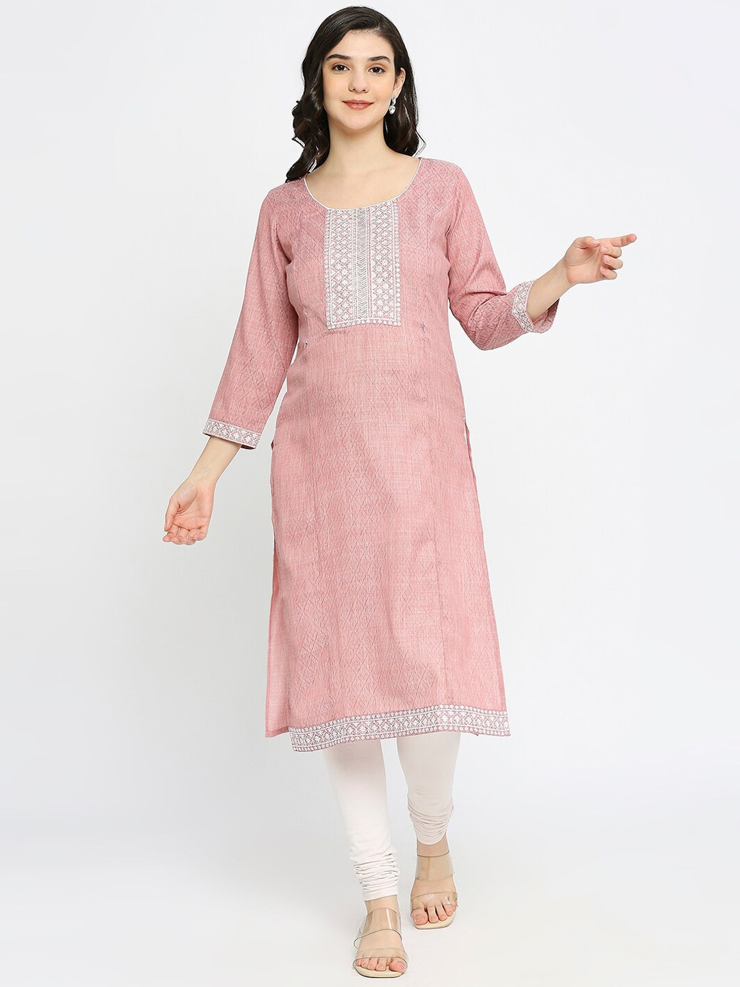 

True Shape Geometric Embroidered Maternity Kurta, Pink