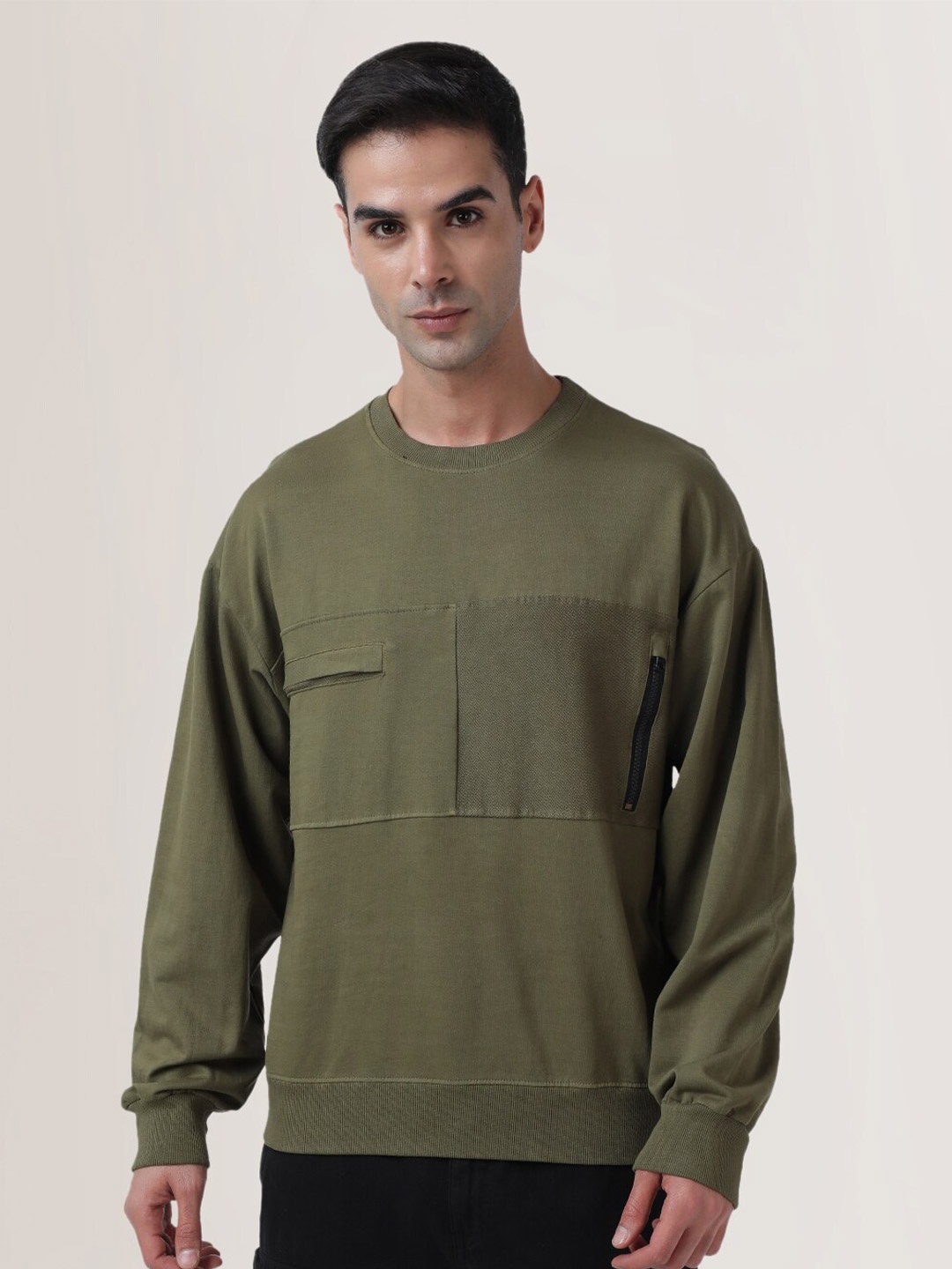 

Bene Kleed Pure Cotton Relaxed Fit Pullover Sweatshirt, Olive