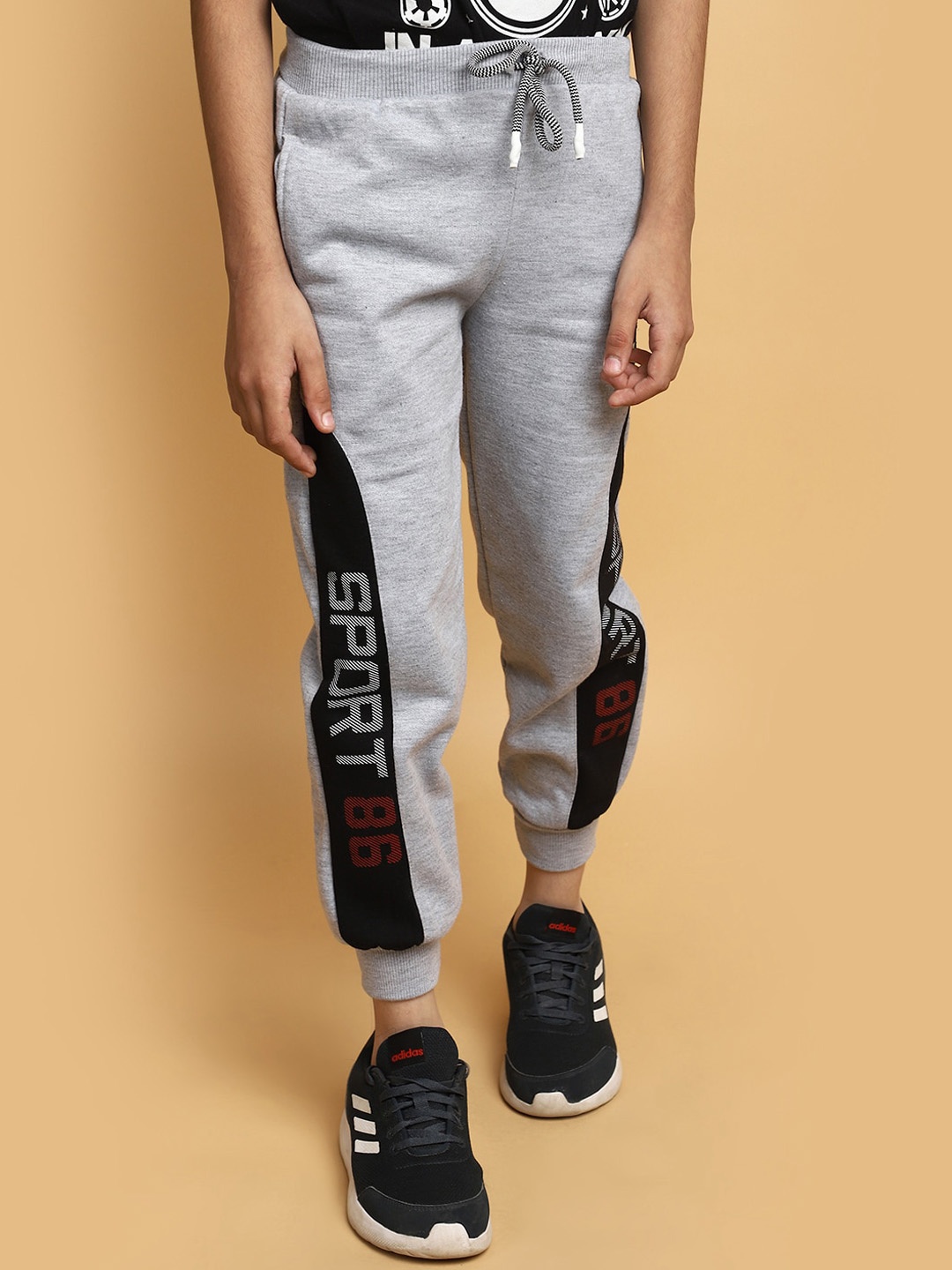 

V-Mart Boys Typography Printed Fleece Joggers, Grey