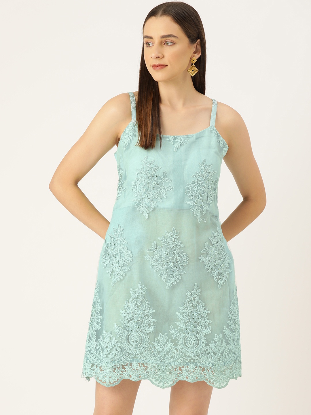 

Simaaya Floral Embroidered Net Bodycon Dress, Green