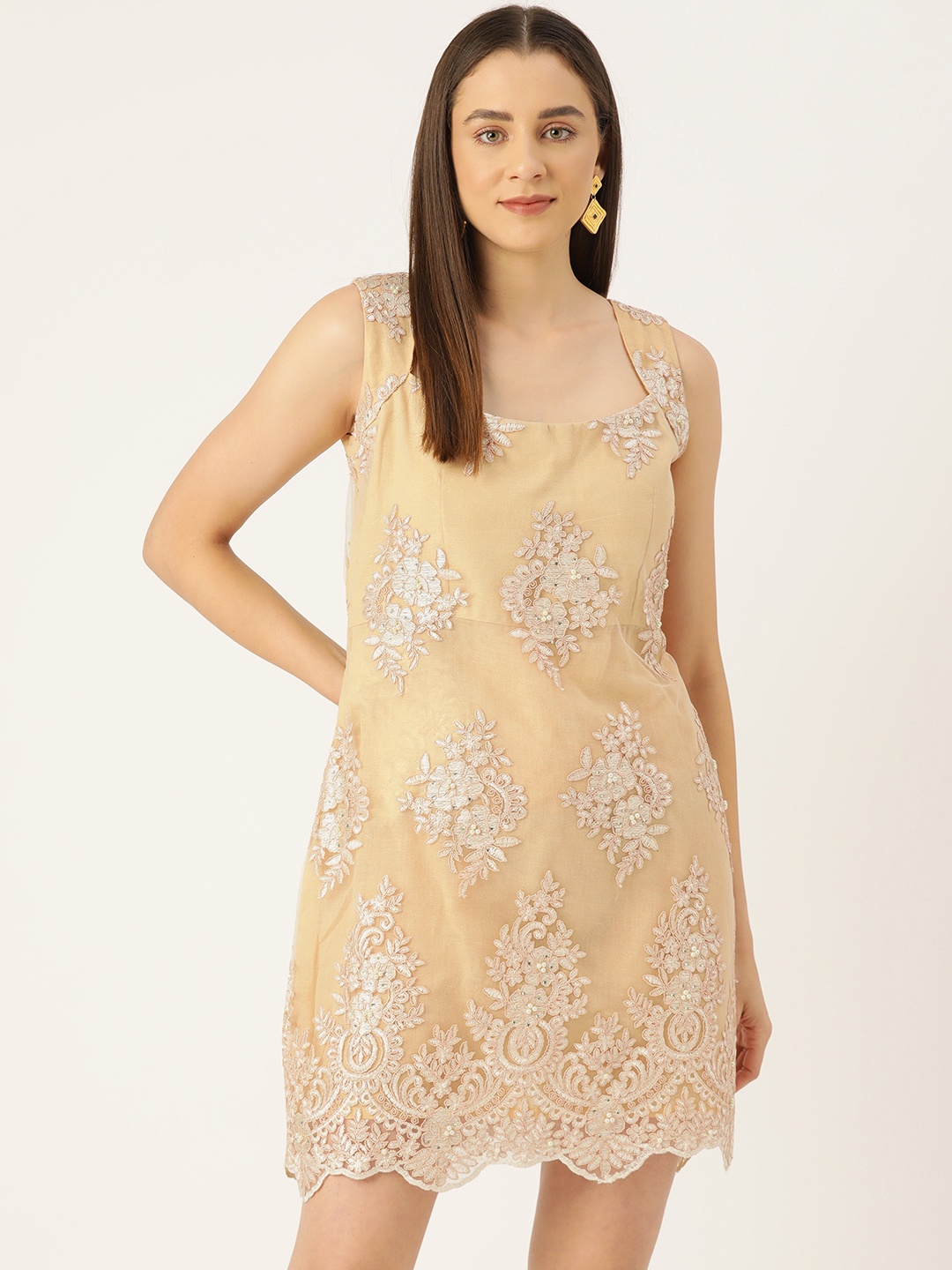 

Simaaya Floral Embroidered Net Bodycon Dress, Cream
