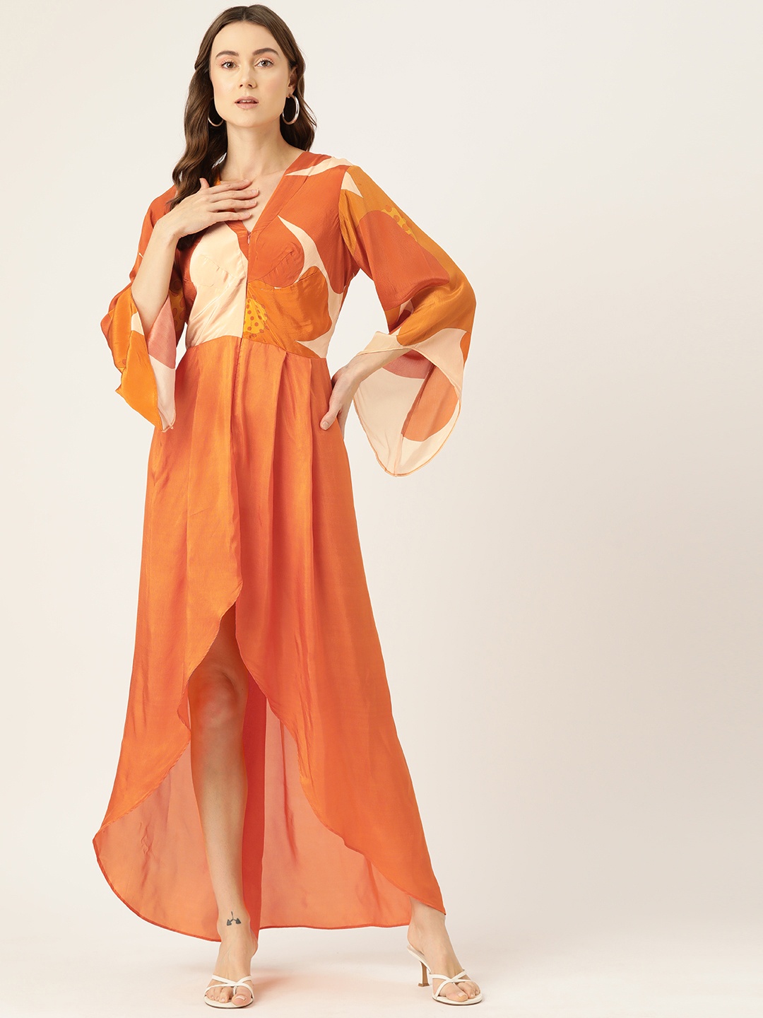 

Simaaya Printed Flared Sleeve Crepe Maxi Dress, Orange