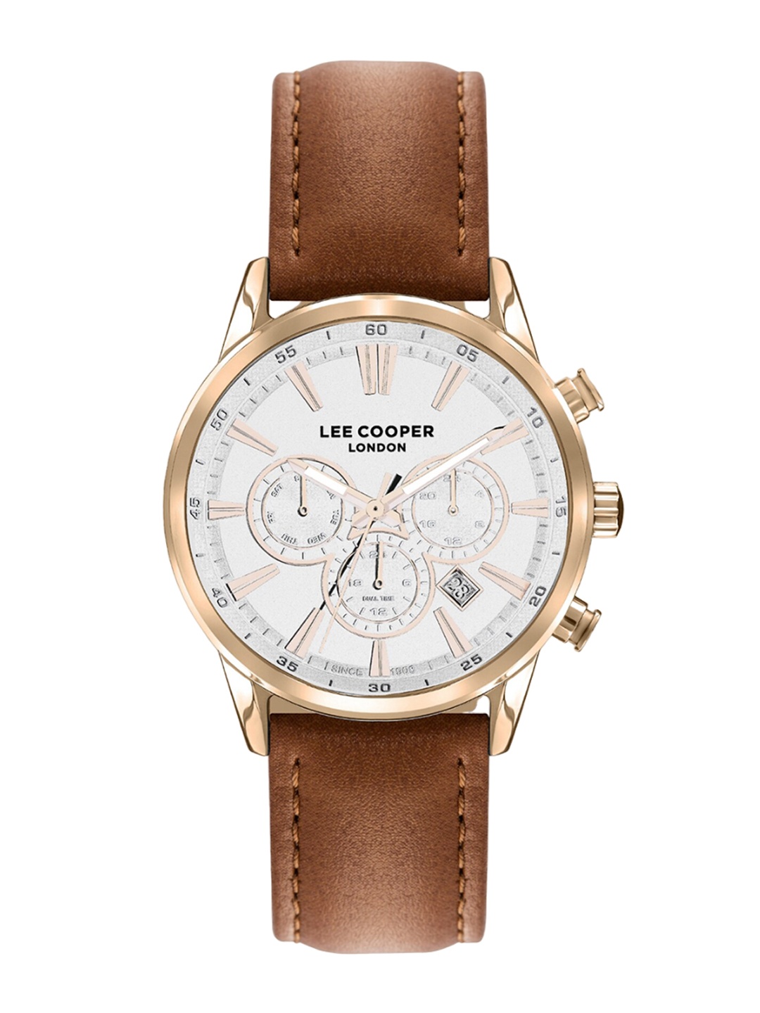 

Lee Cooper Men Textured Dial & Leather Straps Analogue Multi Function Watch LC07506.434, Silver