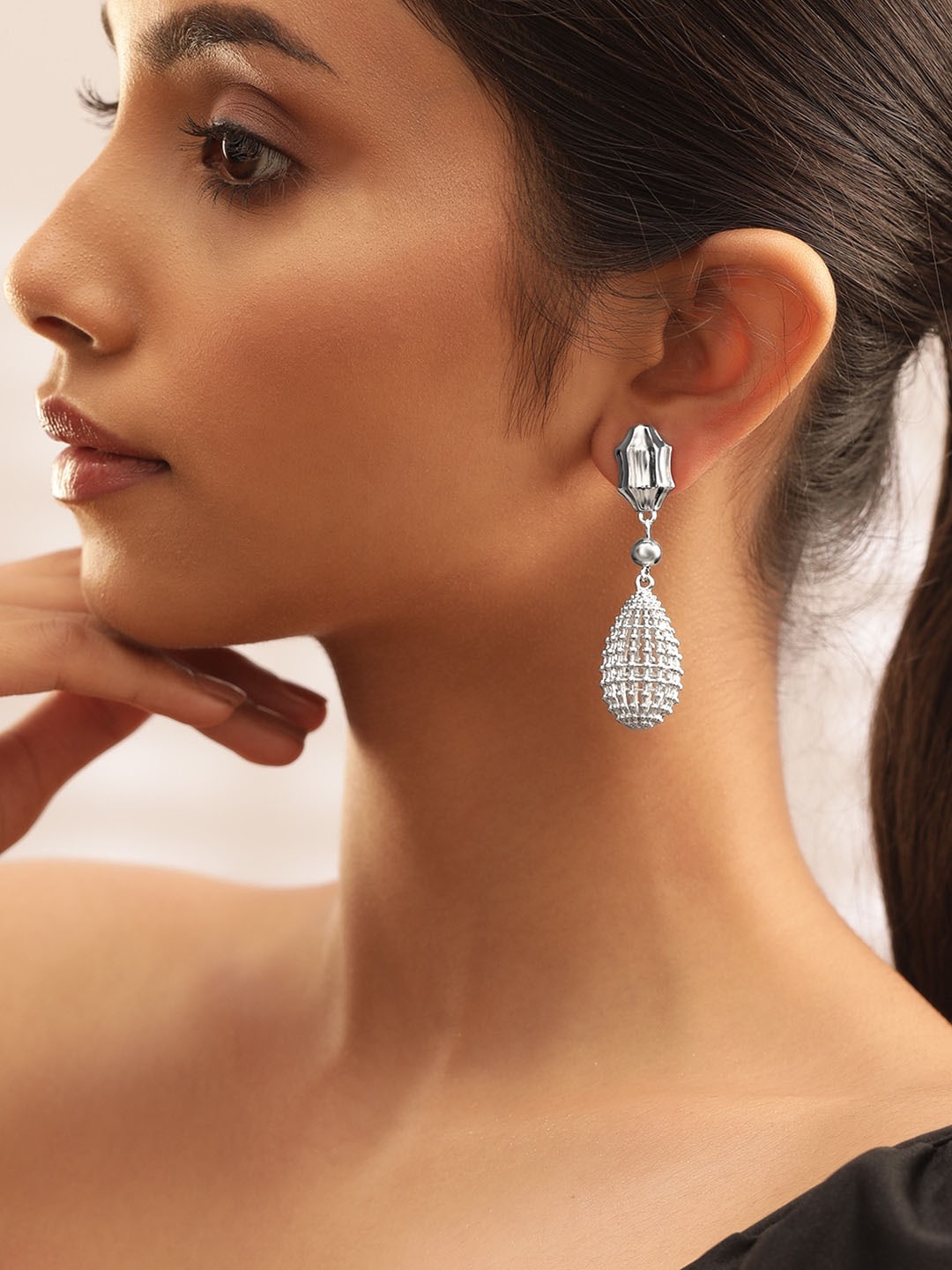 

Rubans Voguish Silver Plated Geometric Drop Earrings