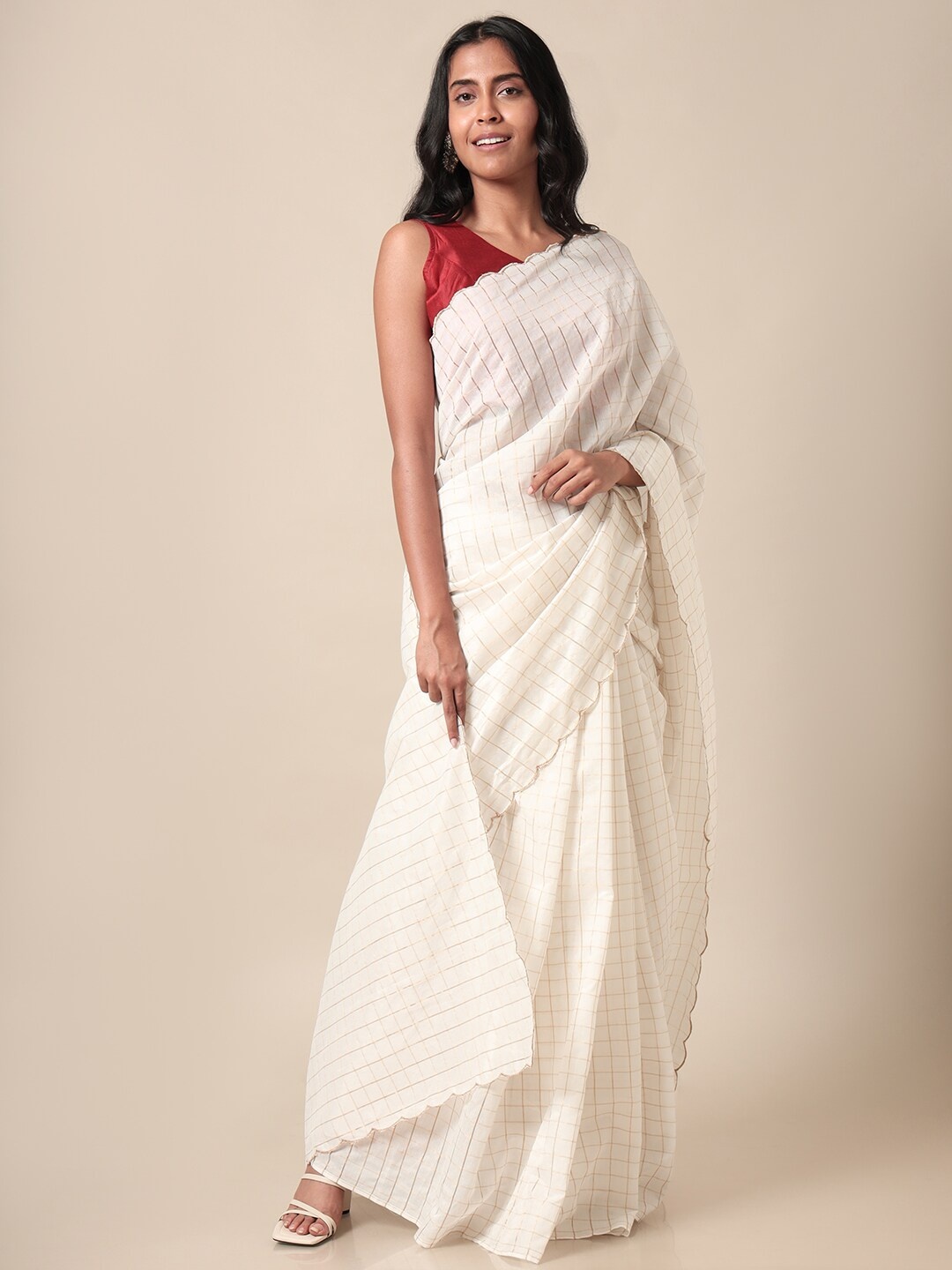 

Saaki Checked Chanderi Saree, Off white